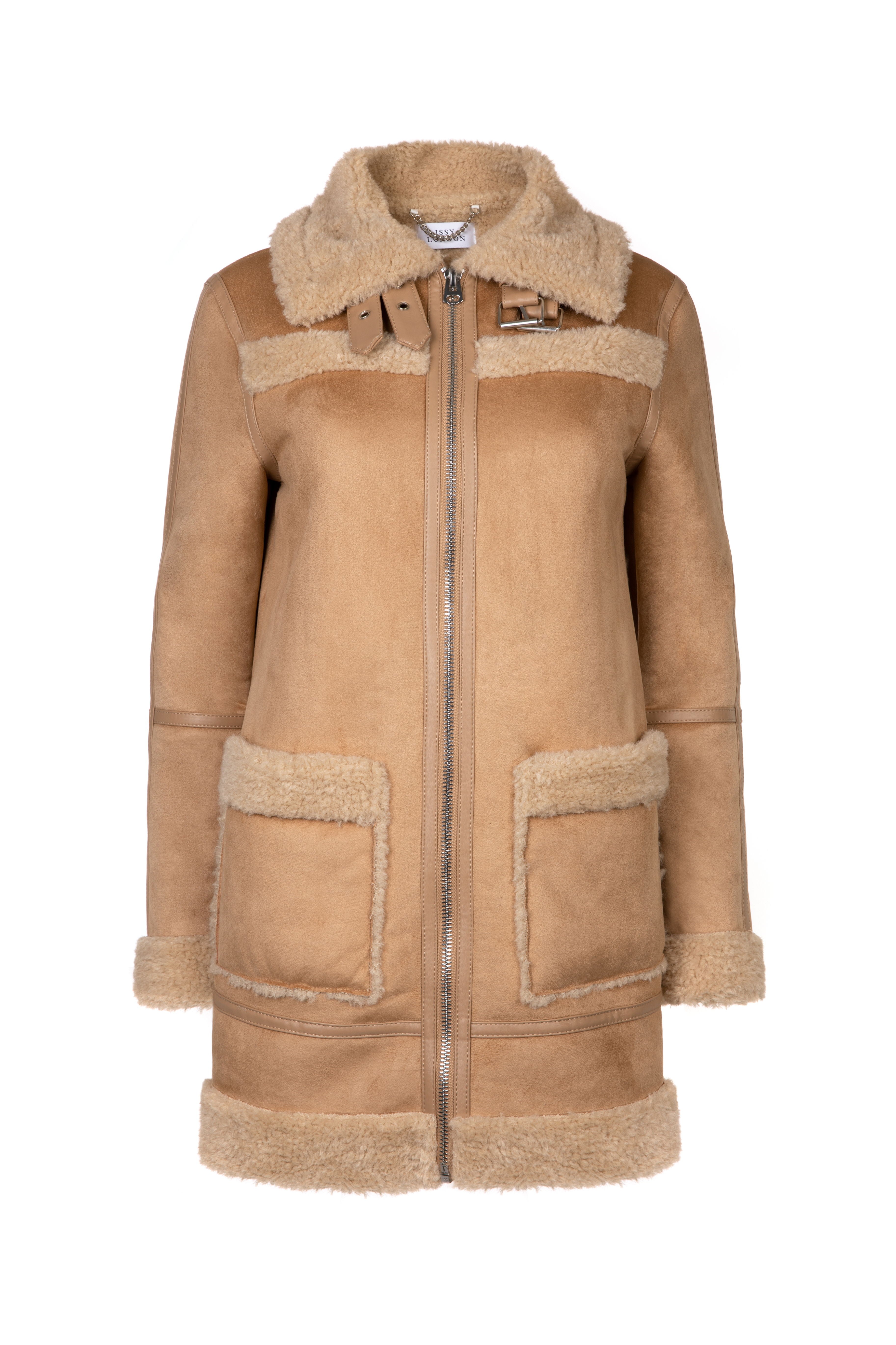 Women’s Neutrals Farah Faux Shearling Coat Caramel Medium Issy London