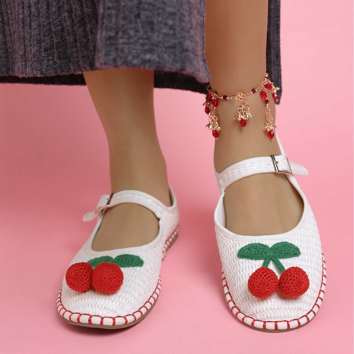Brunch Date Cherry Accent Mary Jane Flats In White By Rag & Co
