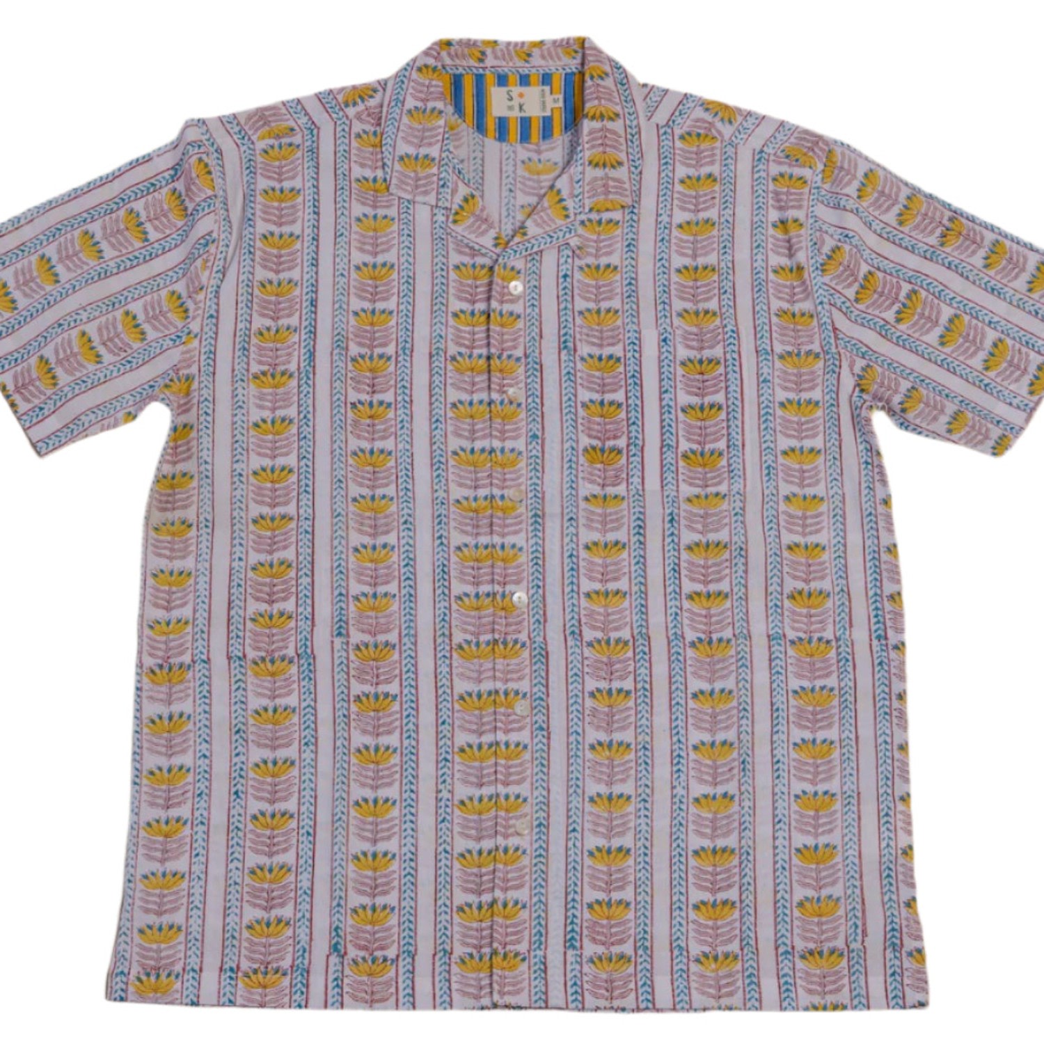 Studio Kibun Men's White Lotus Unisex Handblocked Cotton Shirt