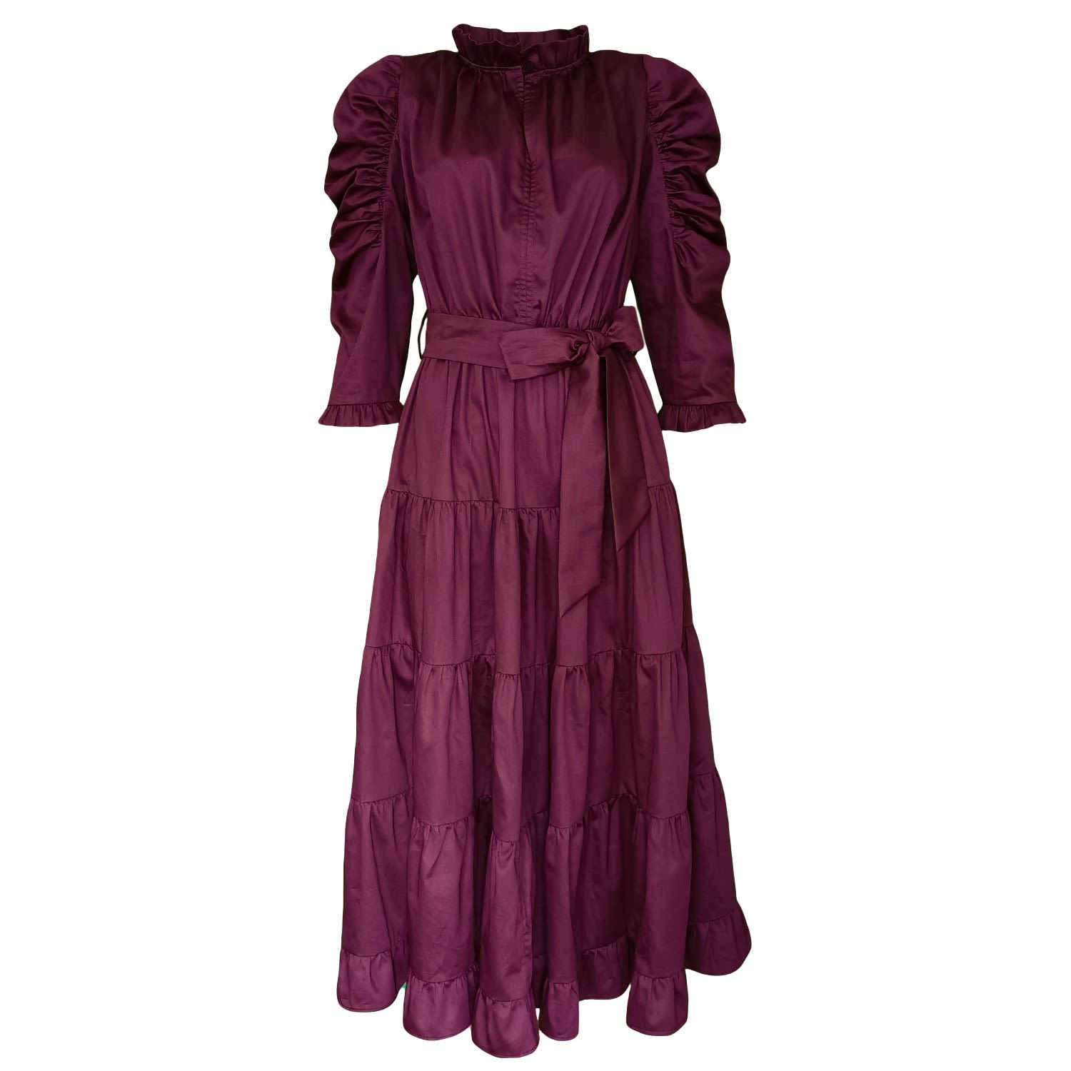 Women’s Cotton Poplin Burgundy Midi Dress Large Lalipop Design