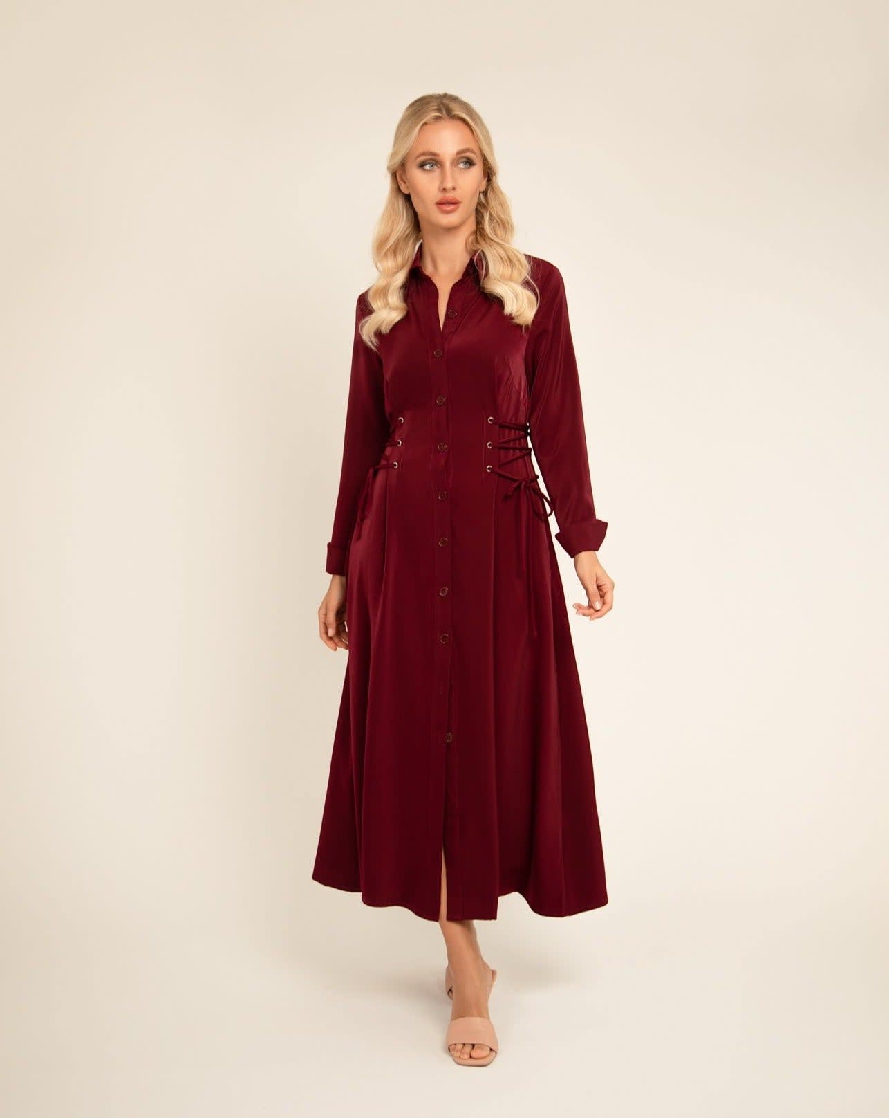 Maroon button up dress 2025
