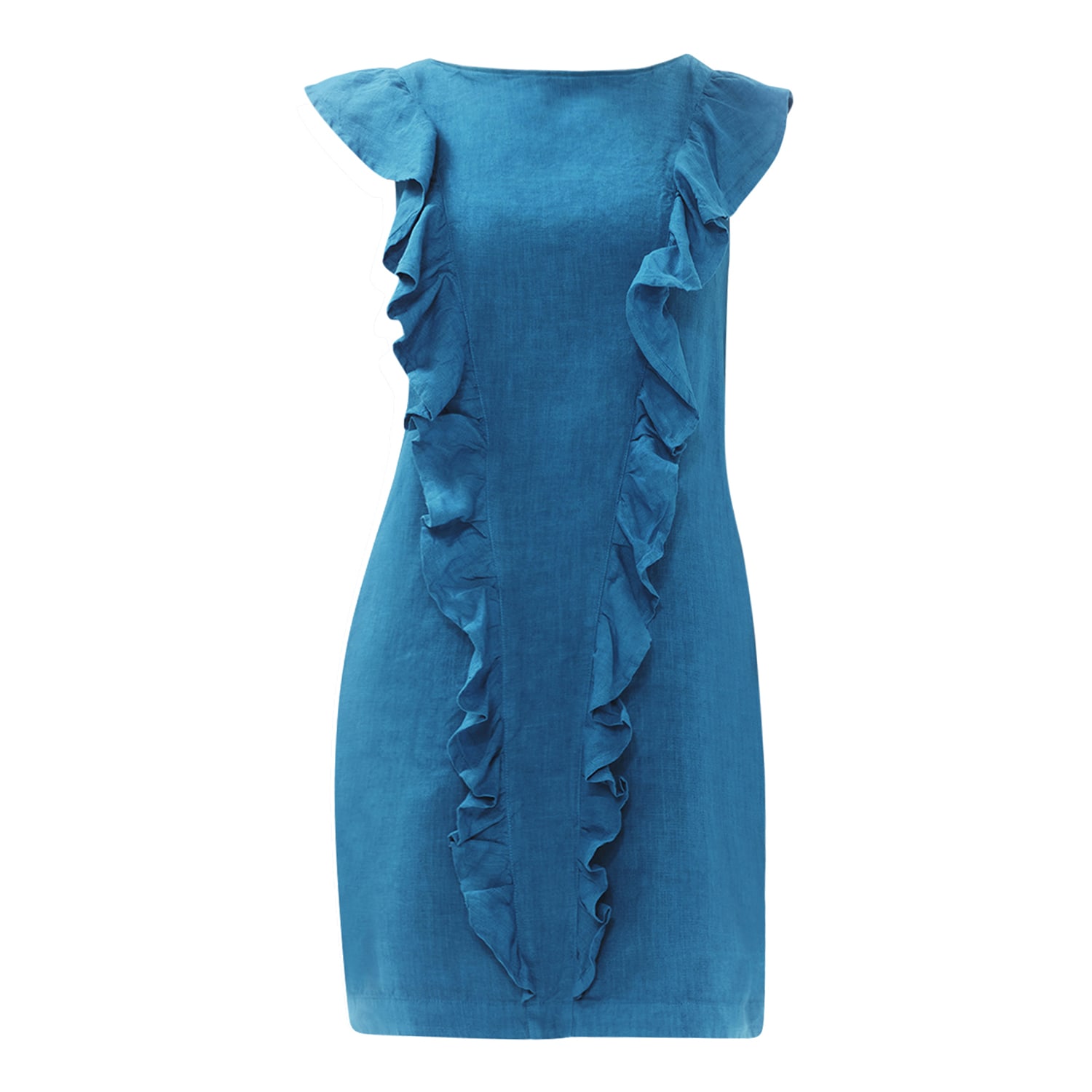 Haris Cotton Women's Printed Tank Dress With Ruffle Hem - Aegean Blue