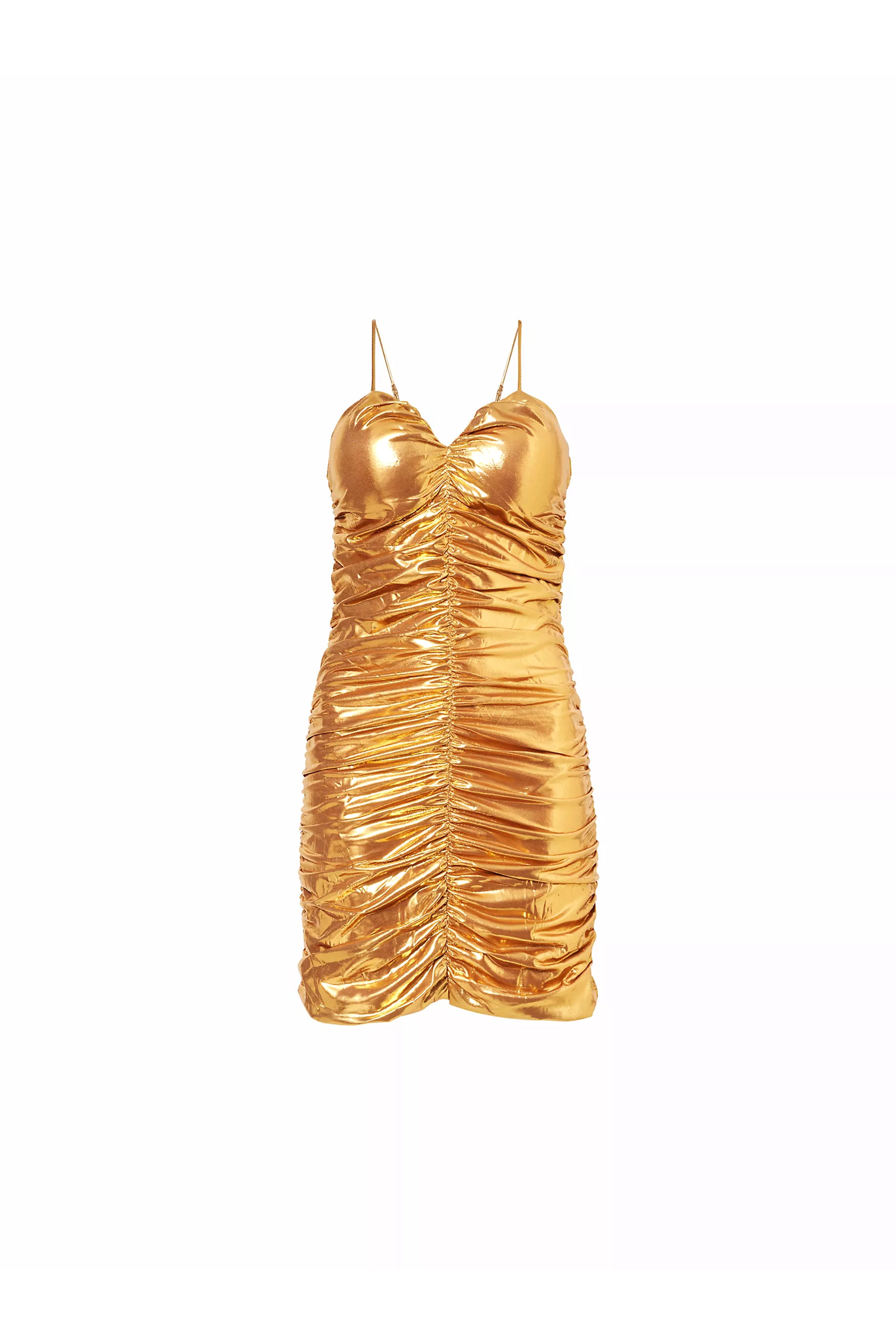 Women’s Yaya Gold Ruched Mini Dress Large Amy Lynn