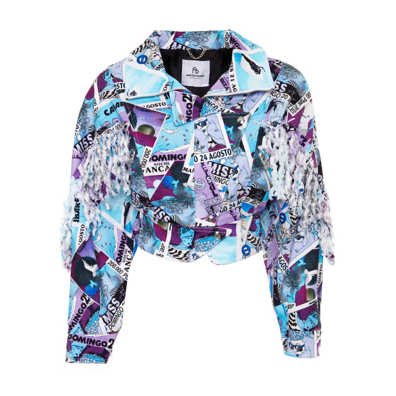 Women’s Blue / Pink / Purple Yves Uro Tribute Fringed Bomber Small Brenda Agradi