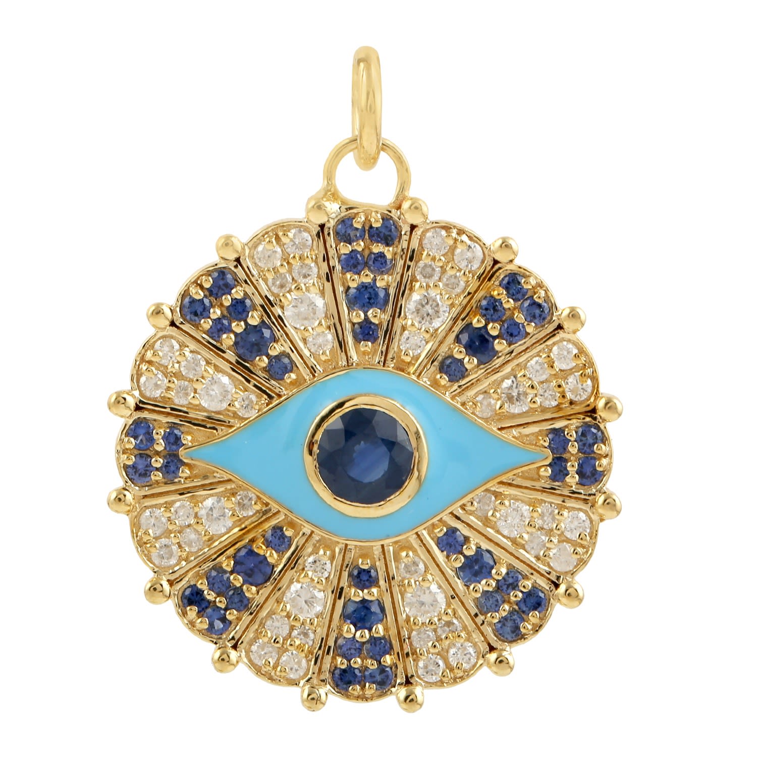 Artisan Women's White / Blue / Yellow Natural Sapphire Diamond Enamel Evil Eye Necklace In Yellow Gold In Gold