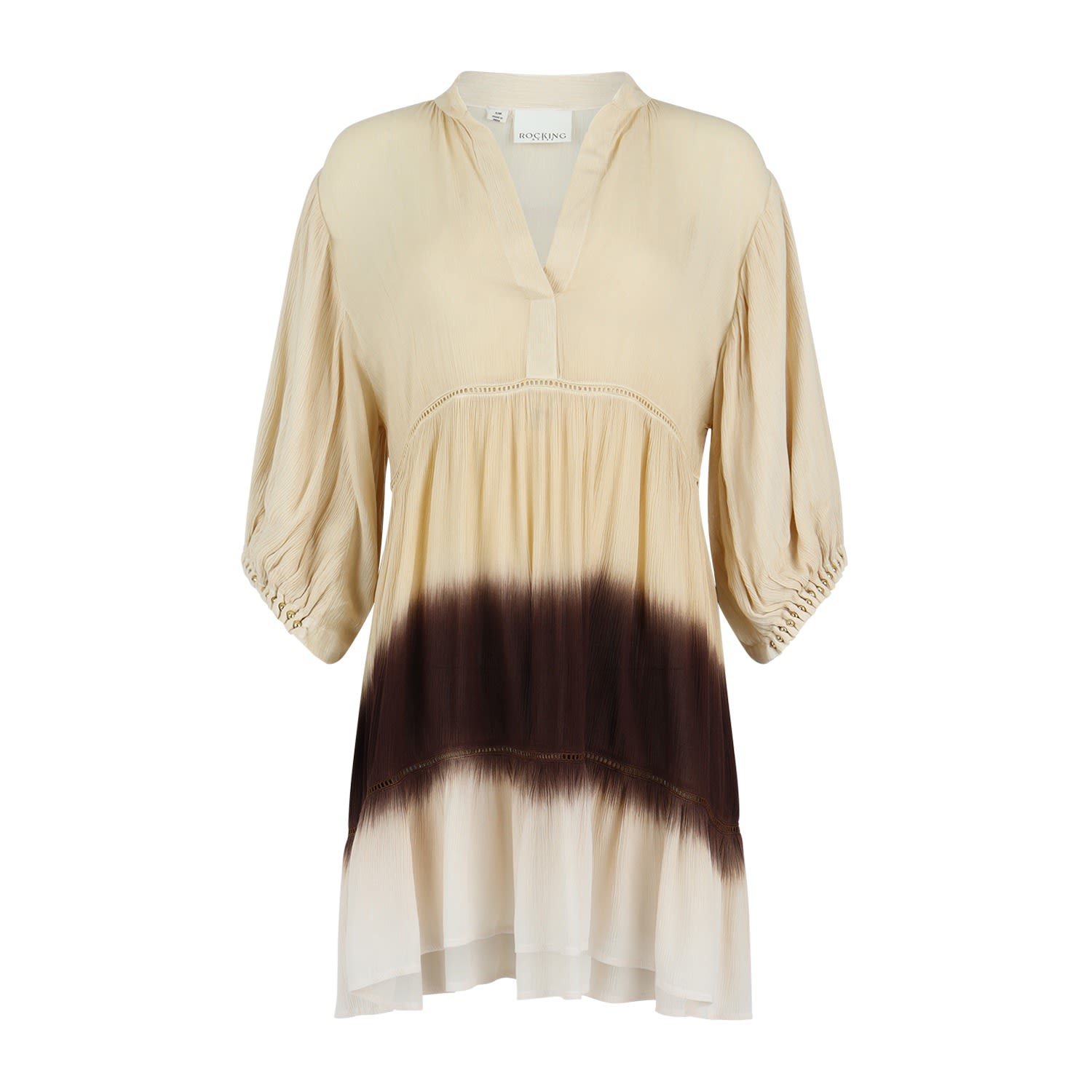 Women’s Neutrals Catalina Volume Sleeve Mini Tunic Dress - Dip Dye Natural/Brown L/Xl Rocking Gypsy