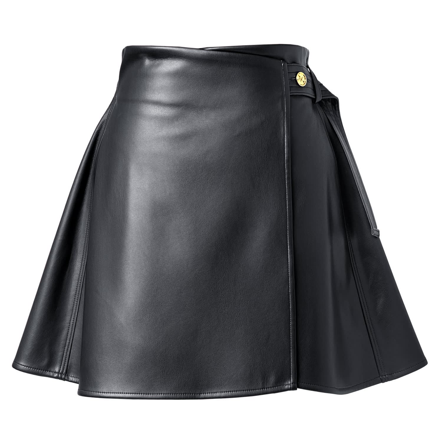 Kargede Women's Black Vegan Leather Wrap Skirt - Mini Length With Belt In Black
