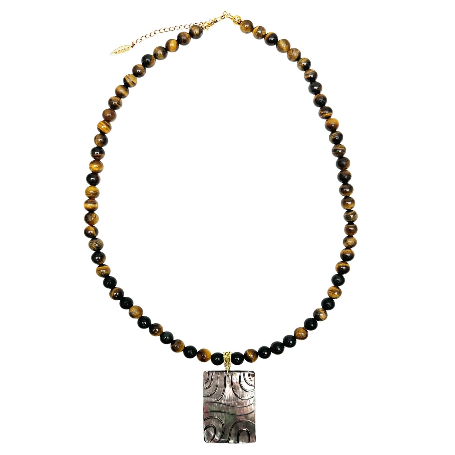 Farra Brown Tiger Eye With Shell Pendant Men's Necklace