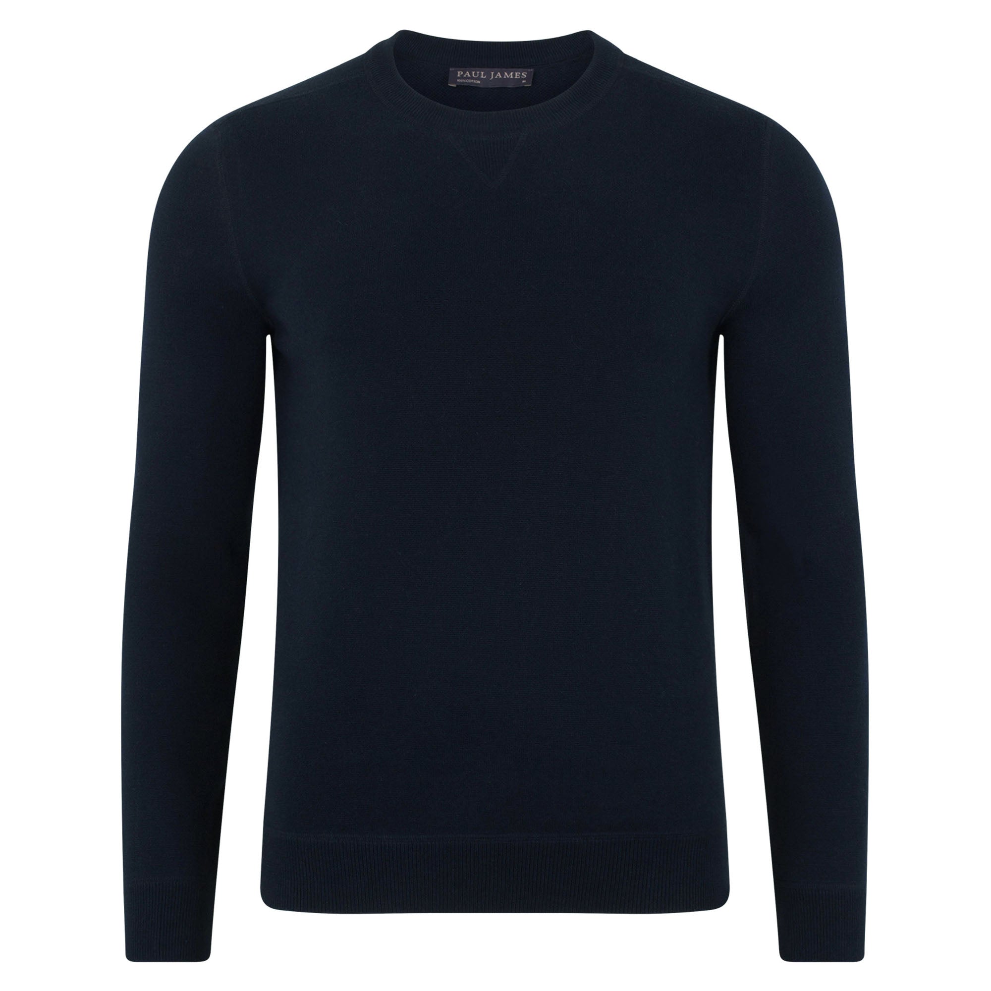 Blue Mens Midweight Cotton Beckham Knitted Sweatshirt - Navy Large Paul James Knitwear