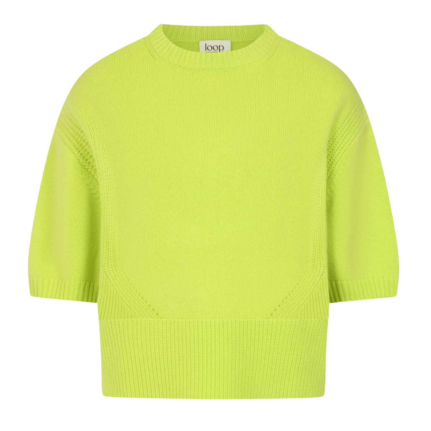 Loop Cashmere Women's Ribbed Detail Lofty Cashmere Short-sleeved Sweater In Citrus Green In Green