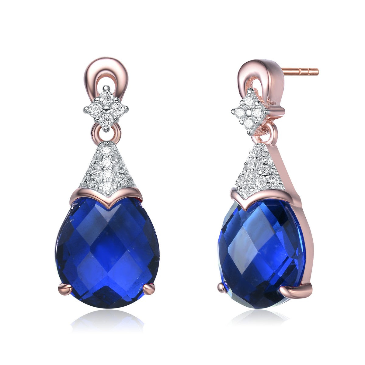 Women’s Rose Gold / Blue / White Sterling Silver Rose Gold Plated Sapphire Cubic Zirconia Drop Earring Genevive Jewelry