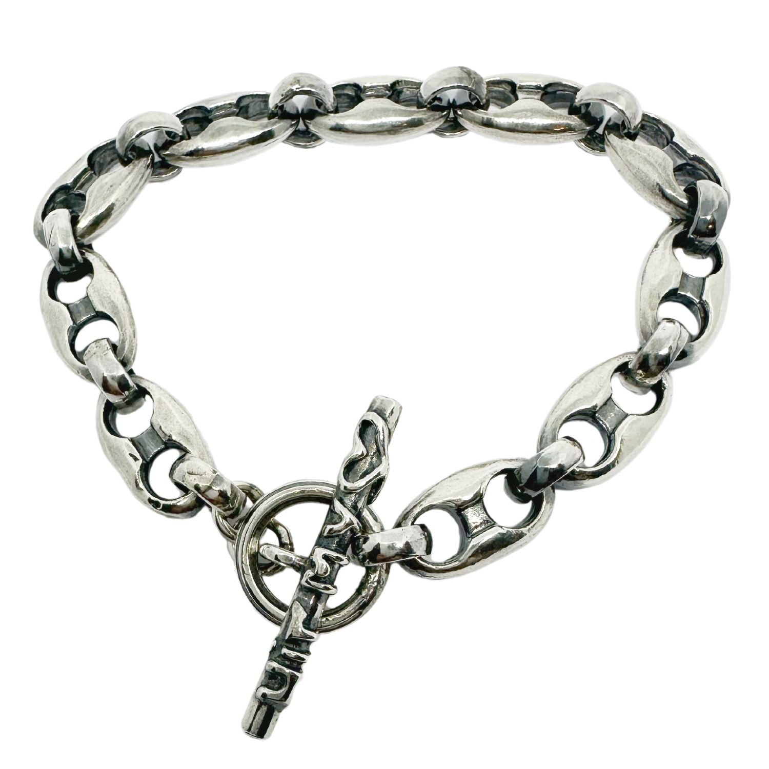 Tg-jewellery By Tamara Gervasio Women's Silver / Black Anchor Silver Link With T-bar Hit My Heart Unisex Bracelet