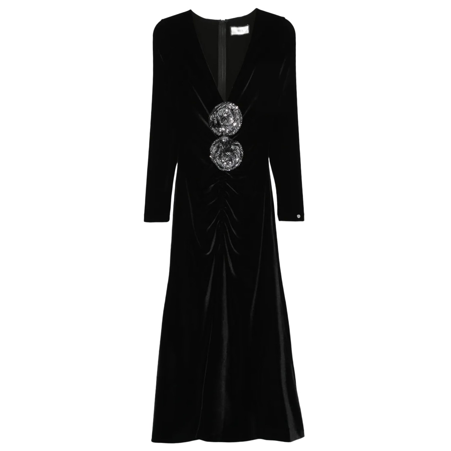 Nissa Velvet Midi Dress In Black