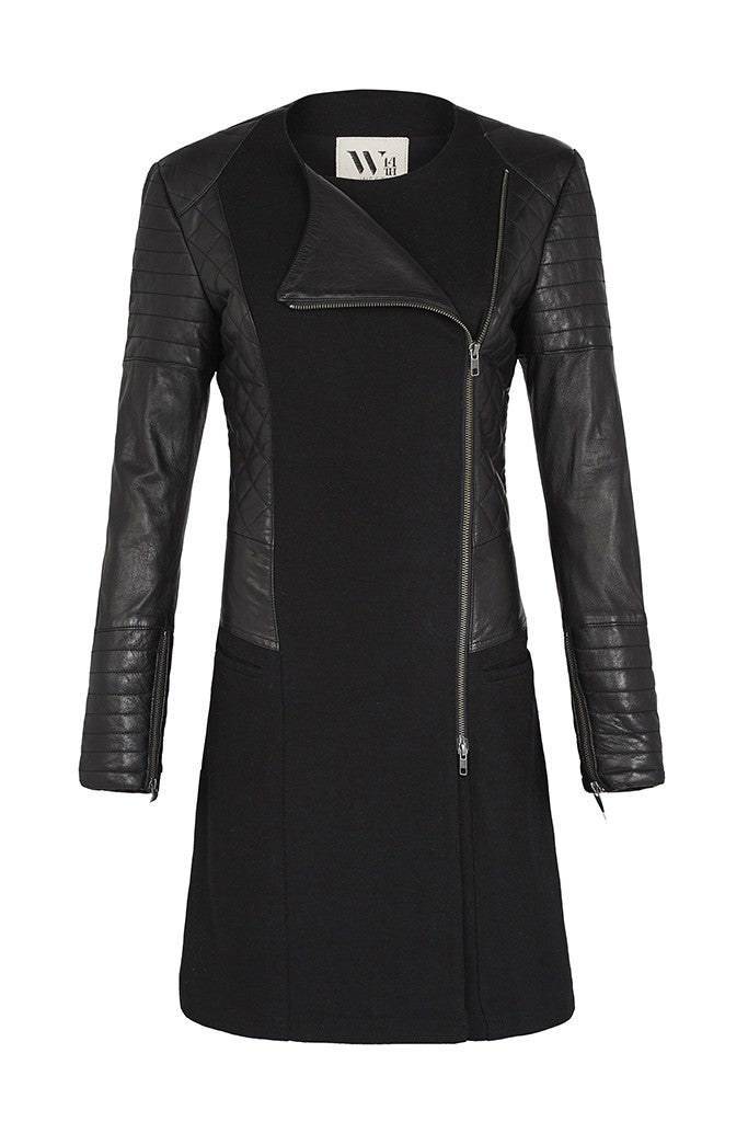 Women’s Greenwich Drape Coat In Black Wool & Leather Medium West 14Th