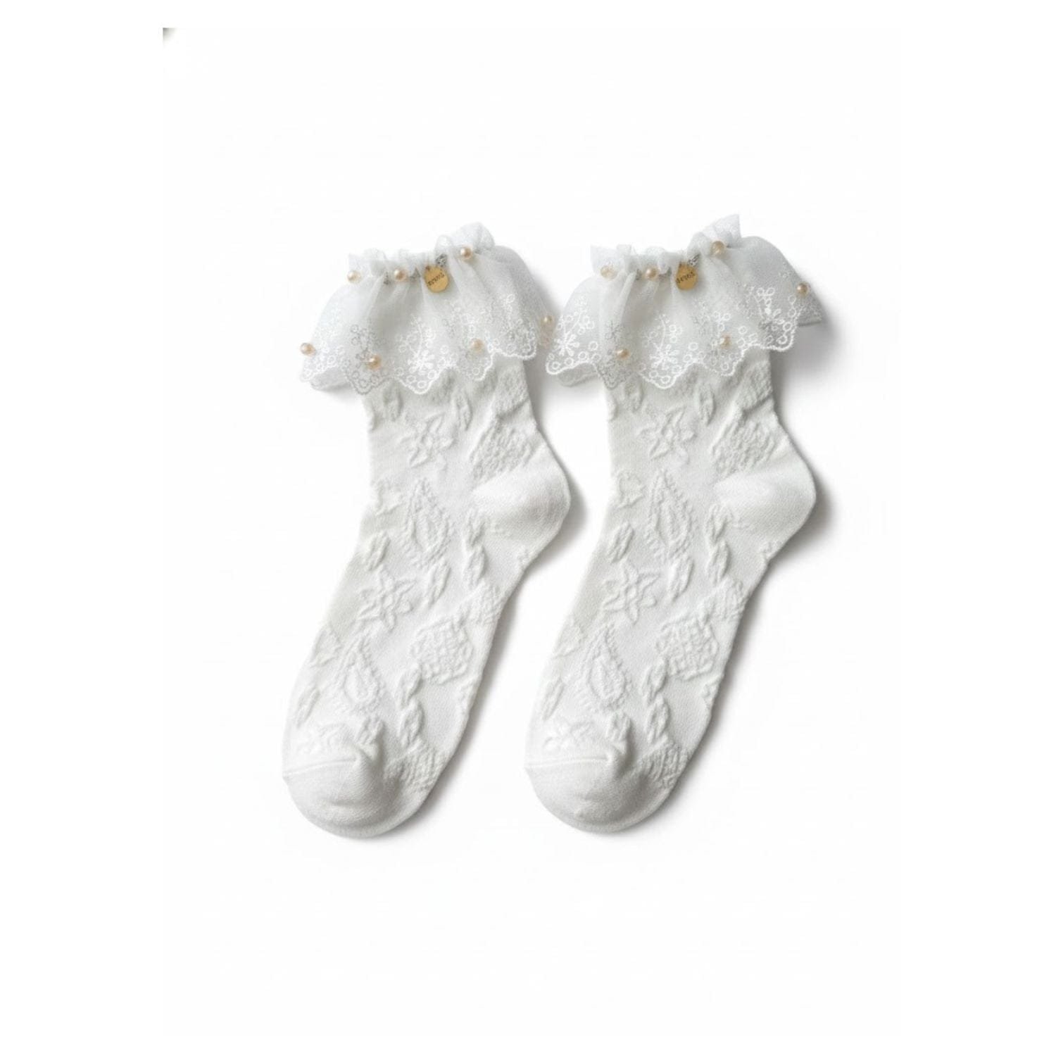Adiba Women's White The Ethereal Bloom Beaded Sock