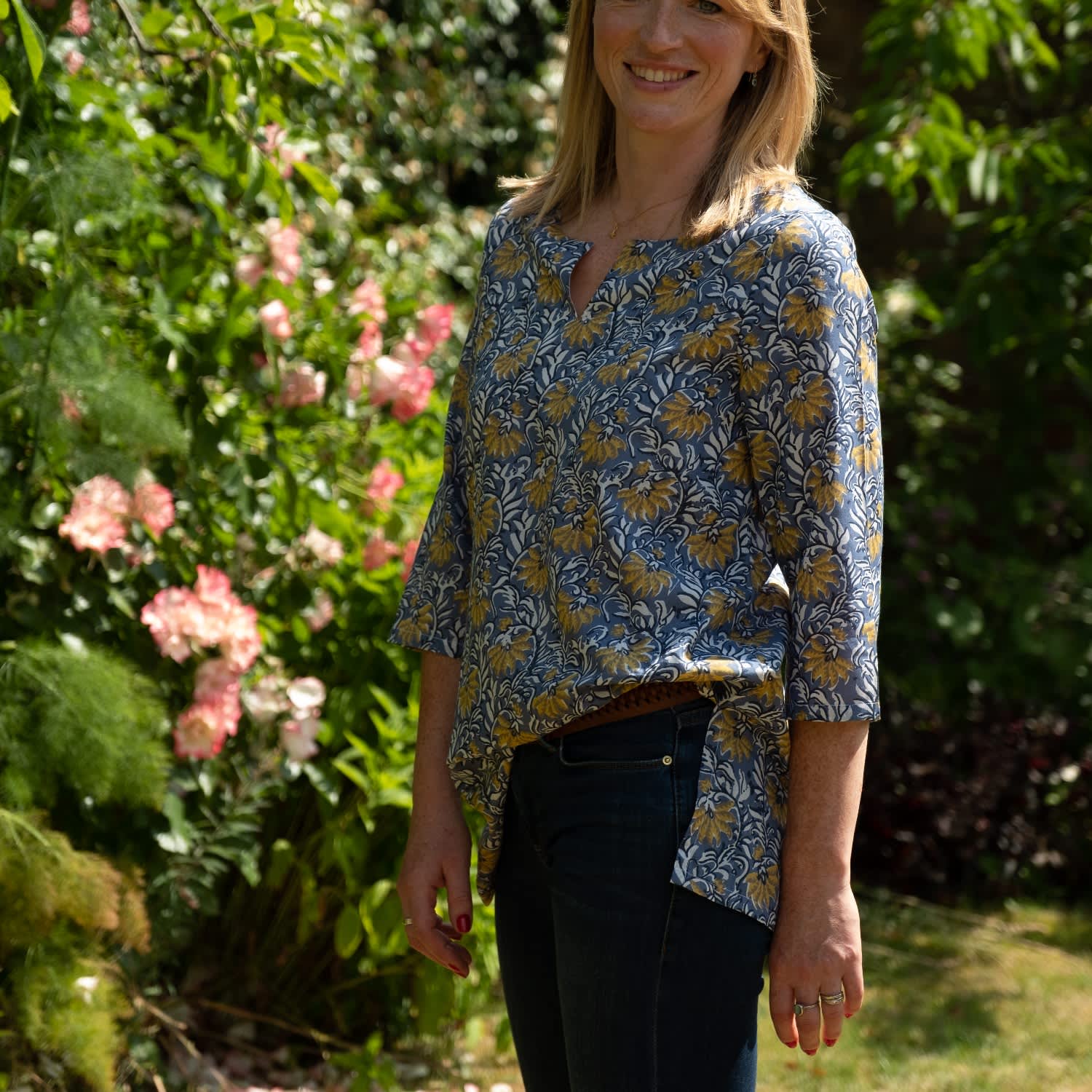 jacquard flare cami tunic (blue flower) – POPPY