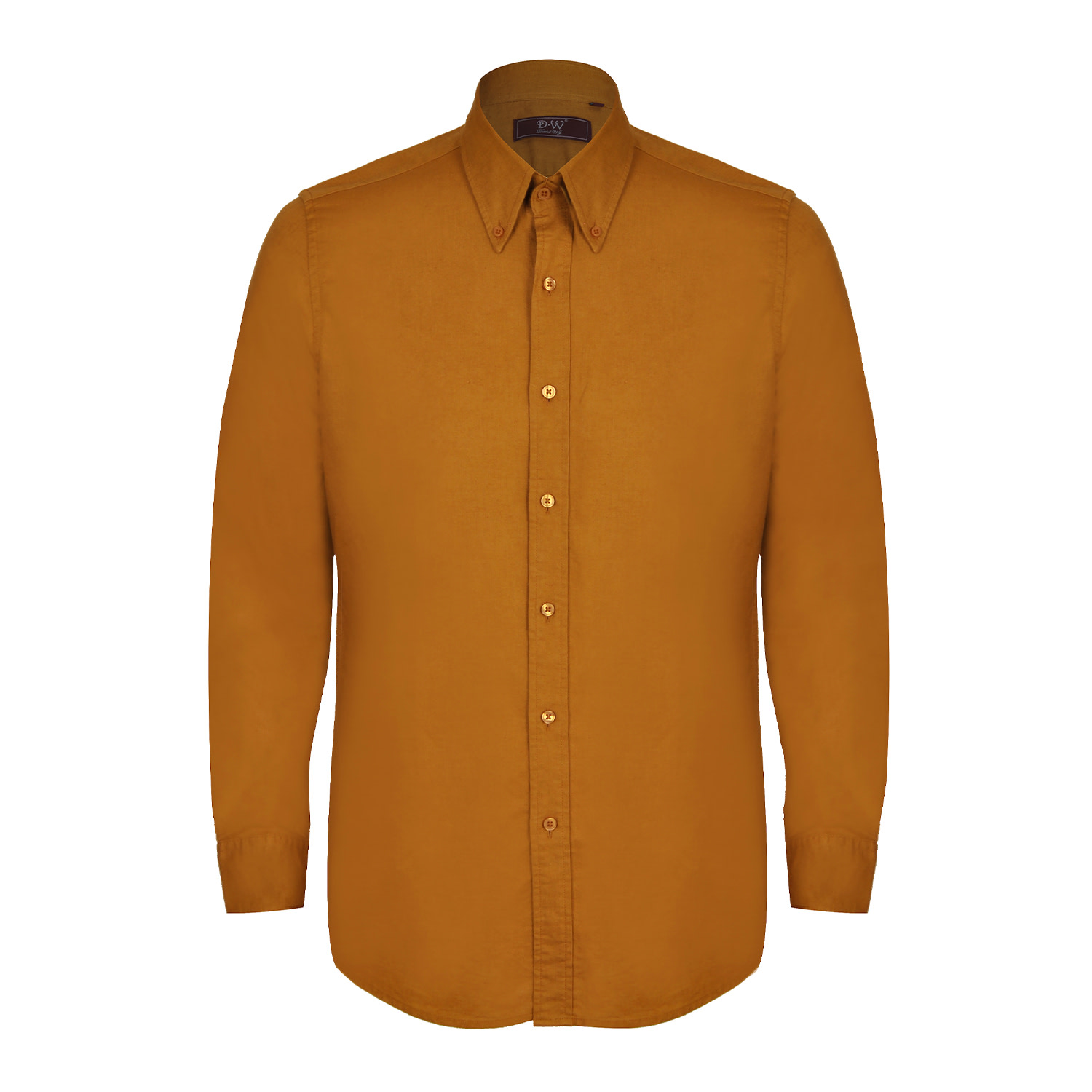 David Wej Men's Orange Hugo Linen Pin Down Shirt - Mustard In Orange