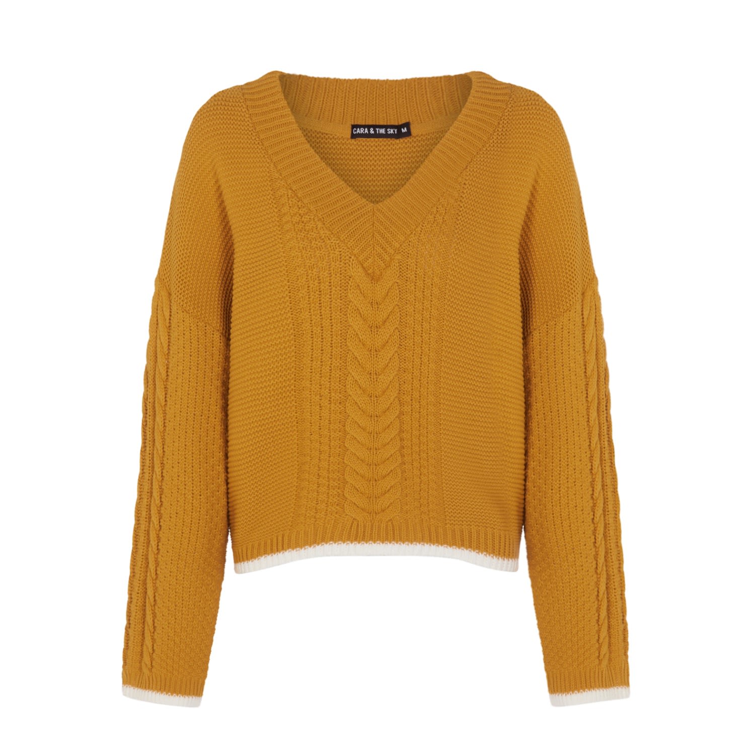 Women’s Yellow / Orange Emma Cable V Neck Jumper Mustard Small Cara & the Sky