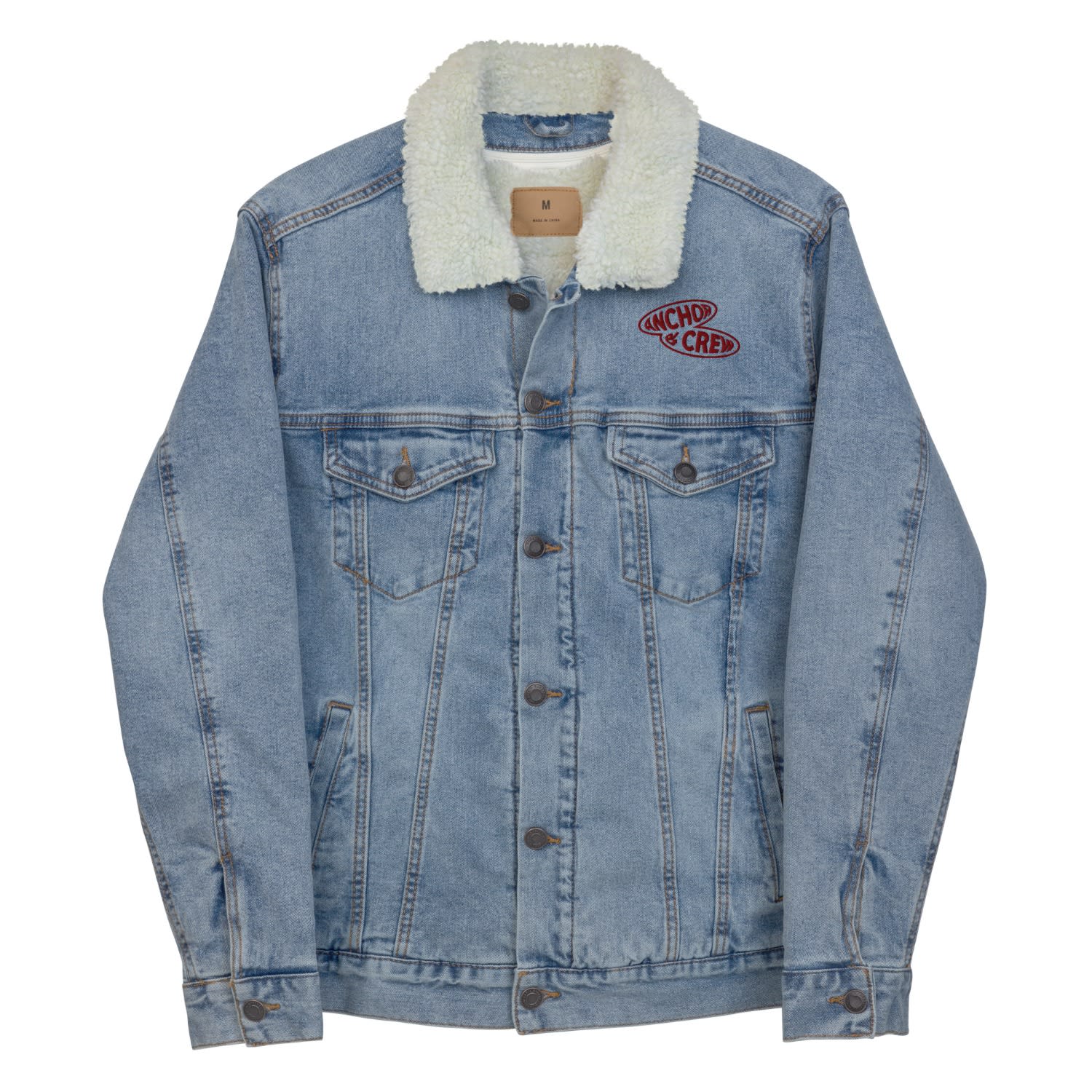 Light Blue Denim Explore Co. Sherpa Denim Embroidered Jacket - Women | Large | Anchor & Crew