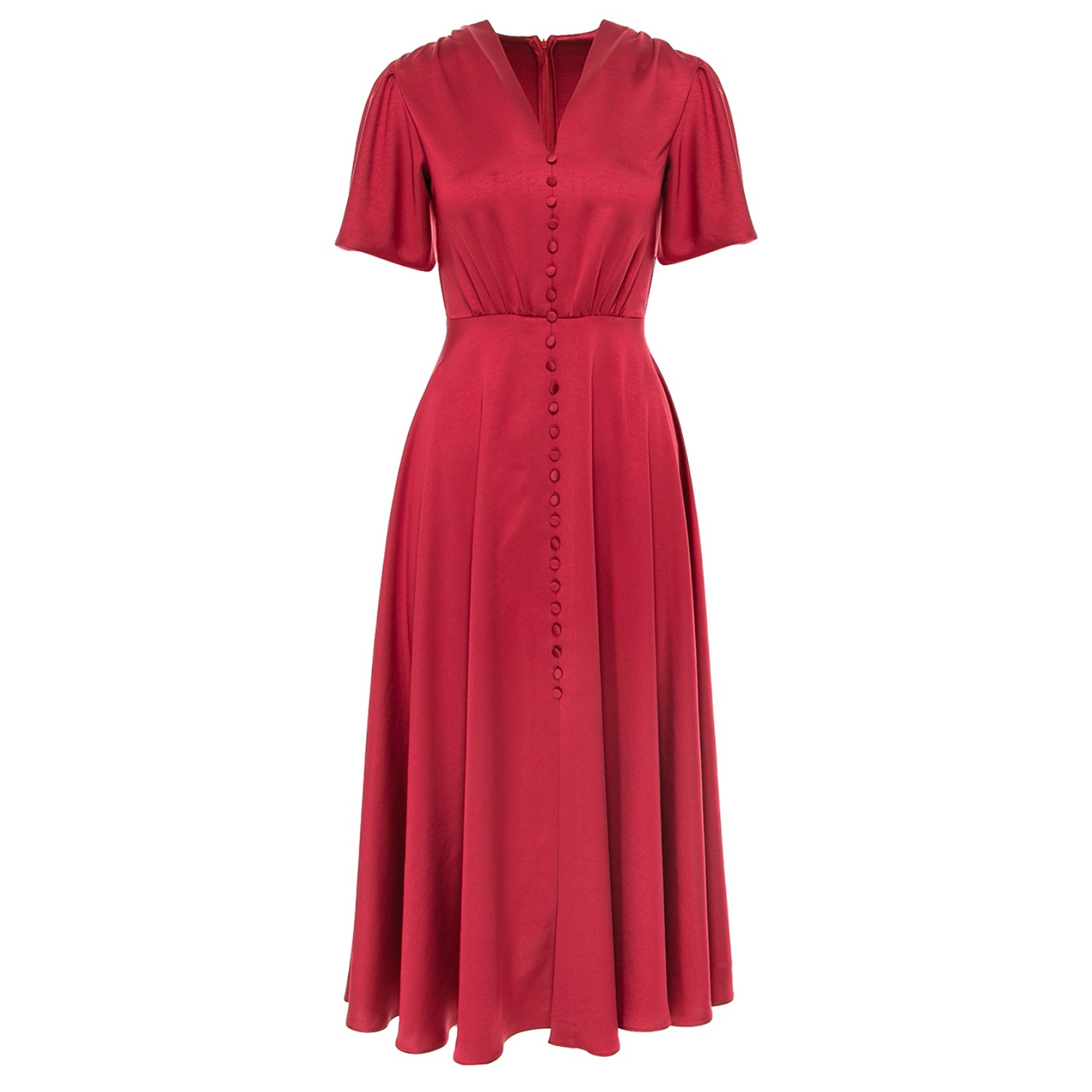 Brooklyn Retro Midi  Satin Dress In Red by ROSERRY