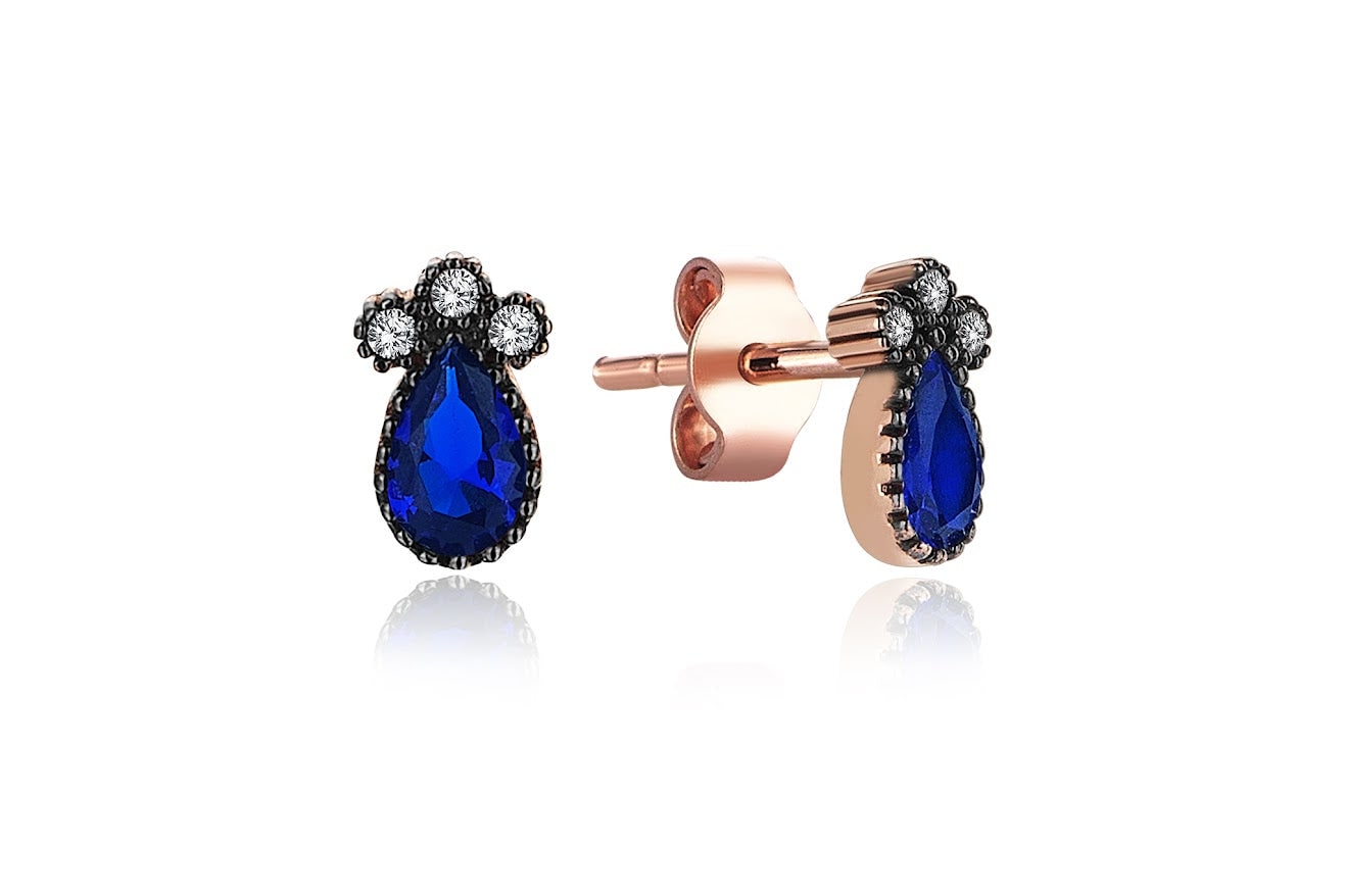 Reis Jewellery Women's Drop Sapphire Earrings - Rose Gold