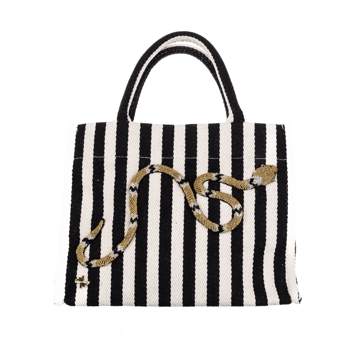 Laines London Women's White / Black Laines Couture Hand Embellished Black & Gold Snake Tote Bag - Black & Cream In Black/white