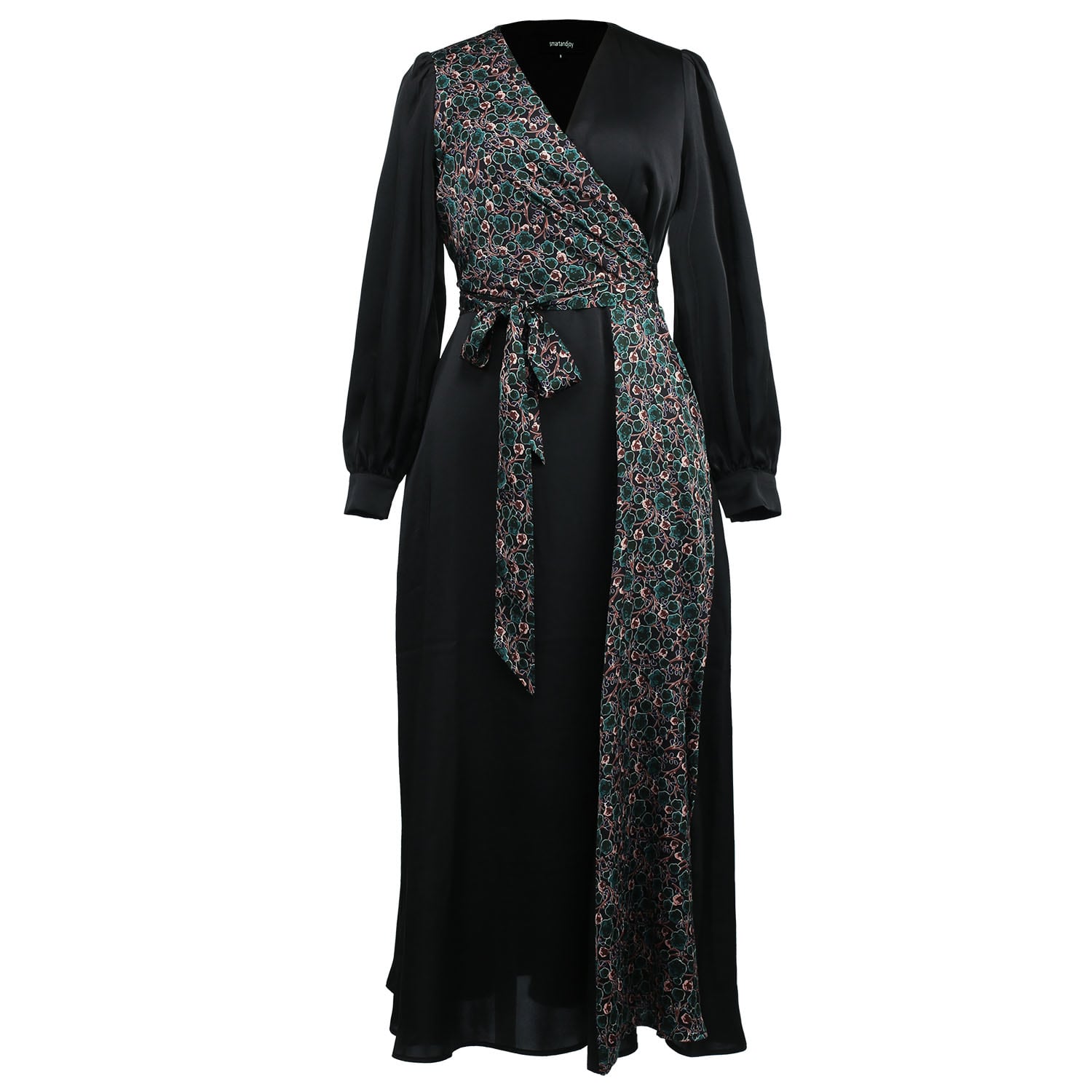 Smart And Joy Women's Black / Green Bi-material Asymetric Long Dress - Black And Green In Black
