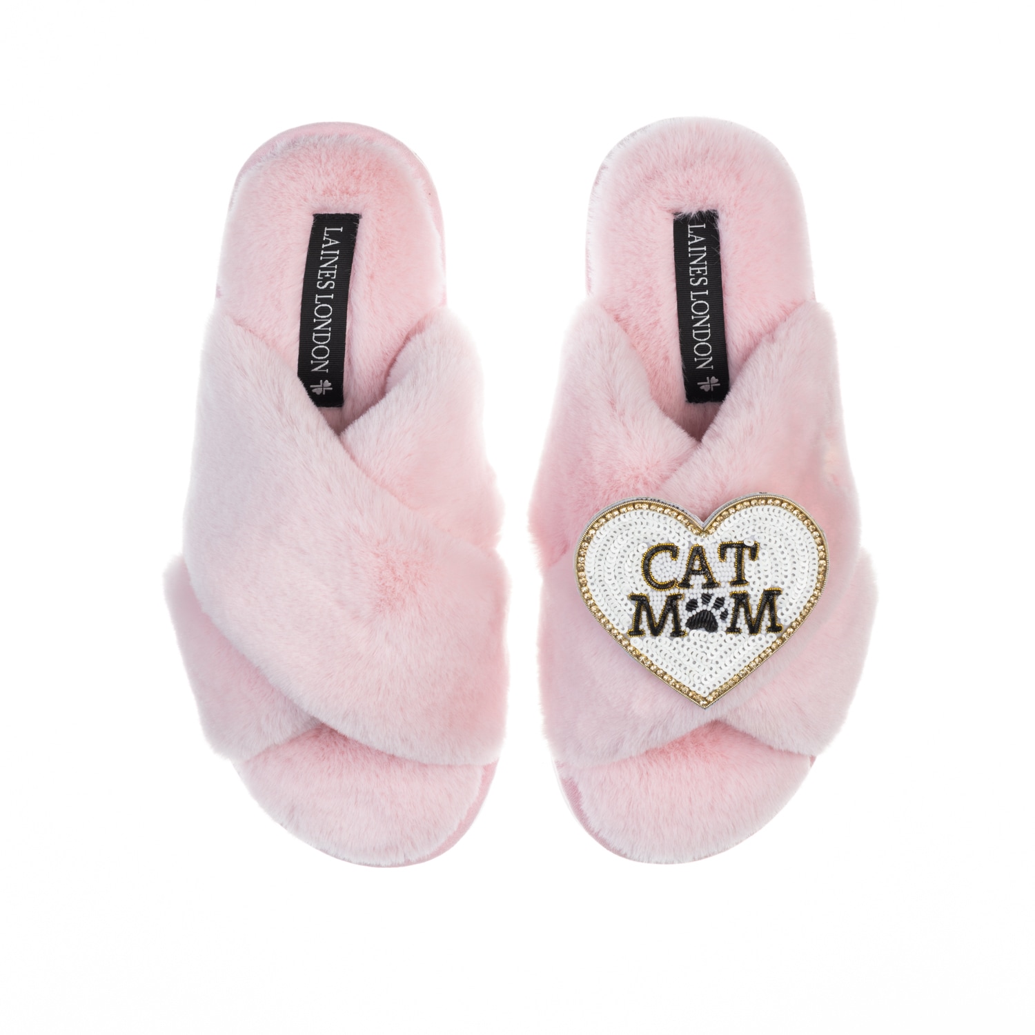 Women’s Pink / Purple Classic Laines Slippers With Cat Mum /Mom Brooch - Pink Small Laines London