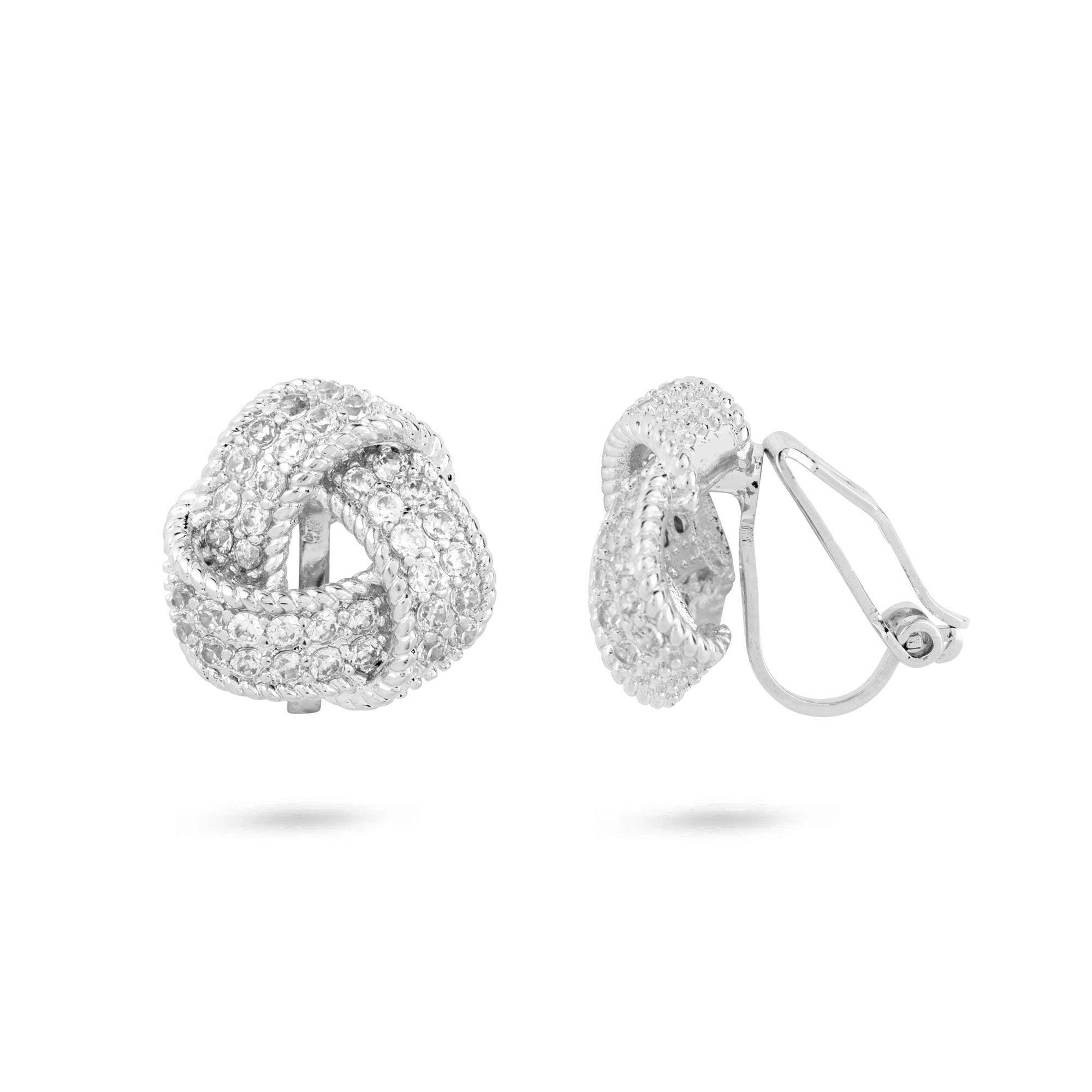 Gold Trip Women's White / Silver Crystal Knot Clip On Earrings In Silver