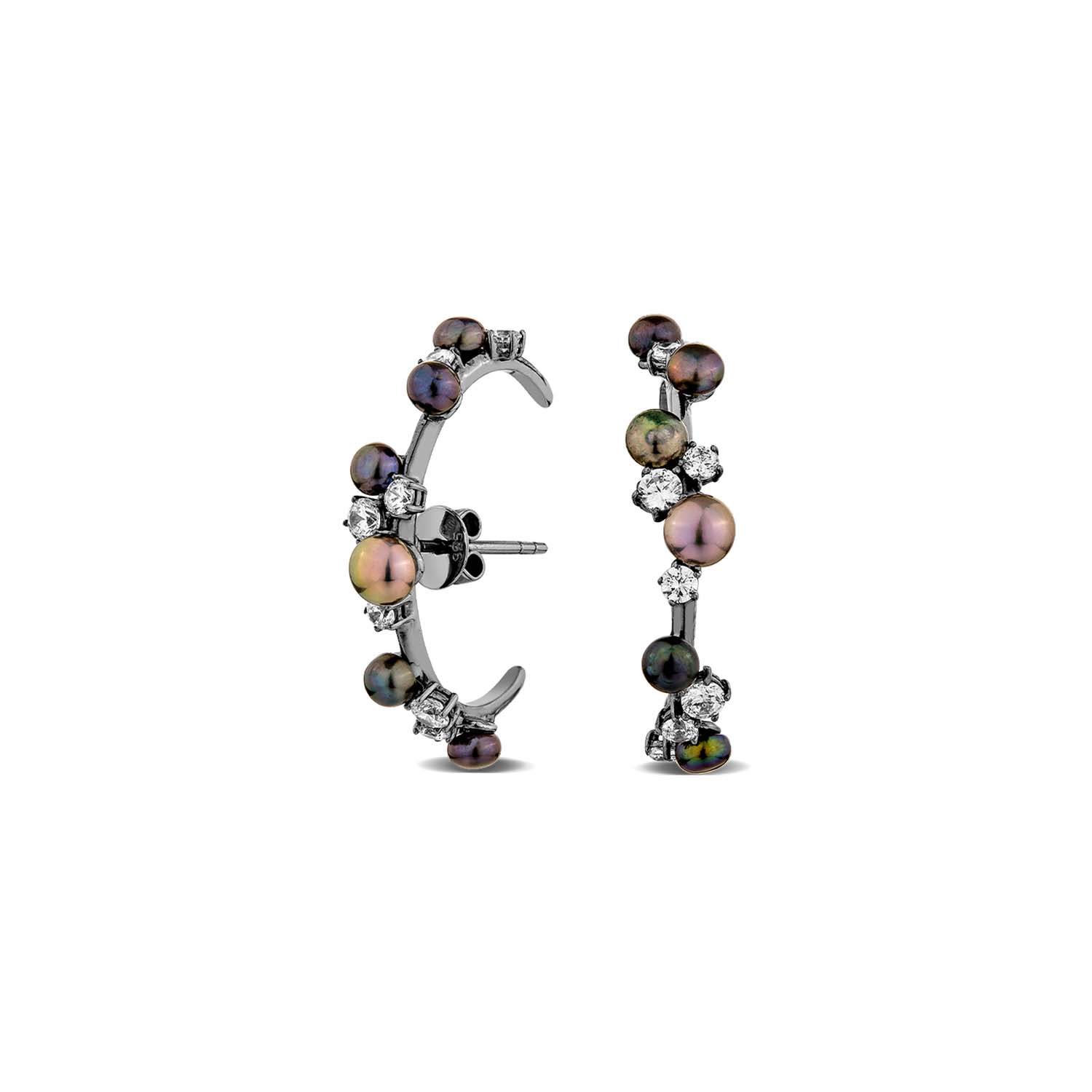 Sally Skoufis Women's White / Black Eclipse Earrings With Natural Black Pearl & Man Made Cz Diamond Stimulant In S
