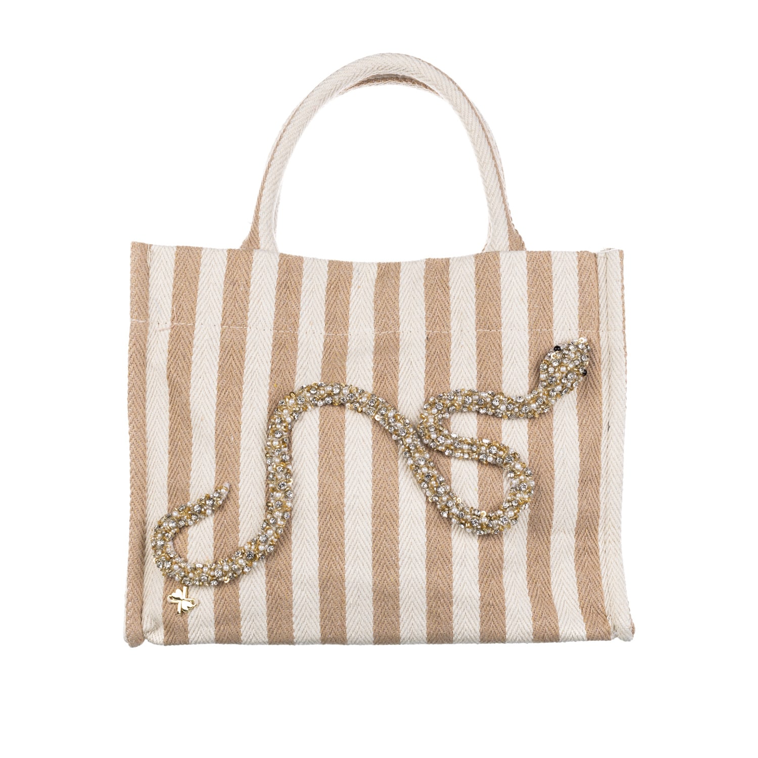 Laines London Women's White / Neutrals Laines Couture Hand Embellished Crystal & Pearl Snake Tote Bag - Beige & Cr In Beige/white