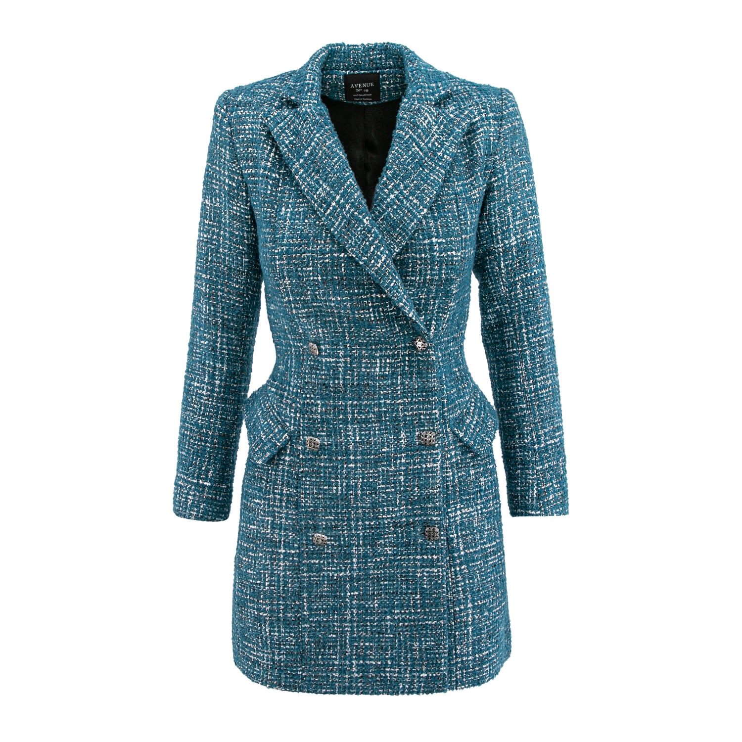 Women’s Blue Double Breasted Boucle Blazer Dress - Turquoise Small Avenue no.29