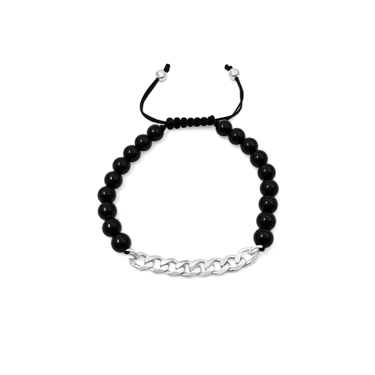 Lutiro Women's Black / Silver Black Onyx Beads With Curb Chain Bracelet