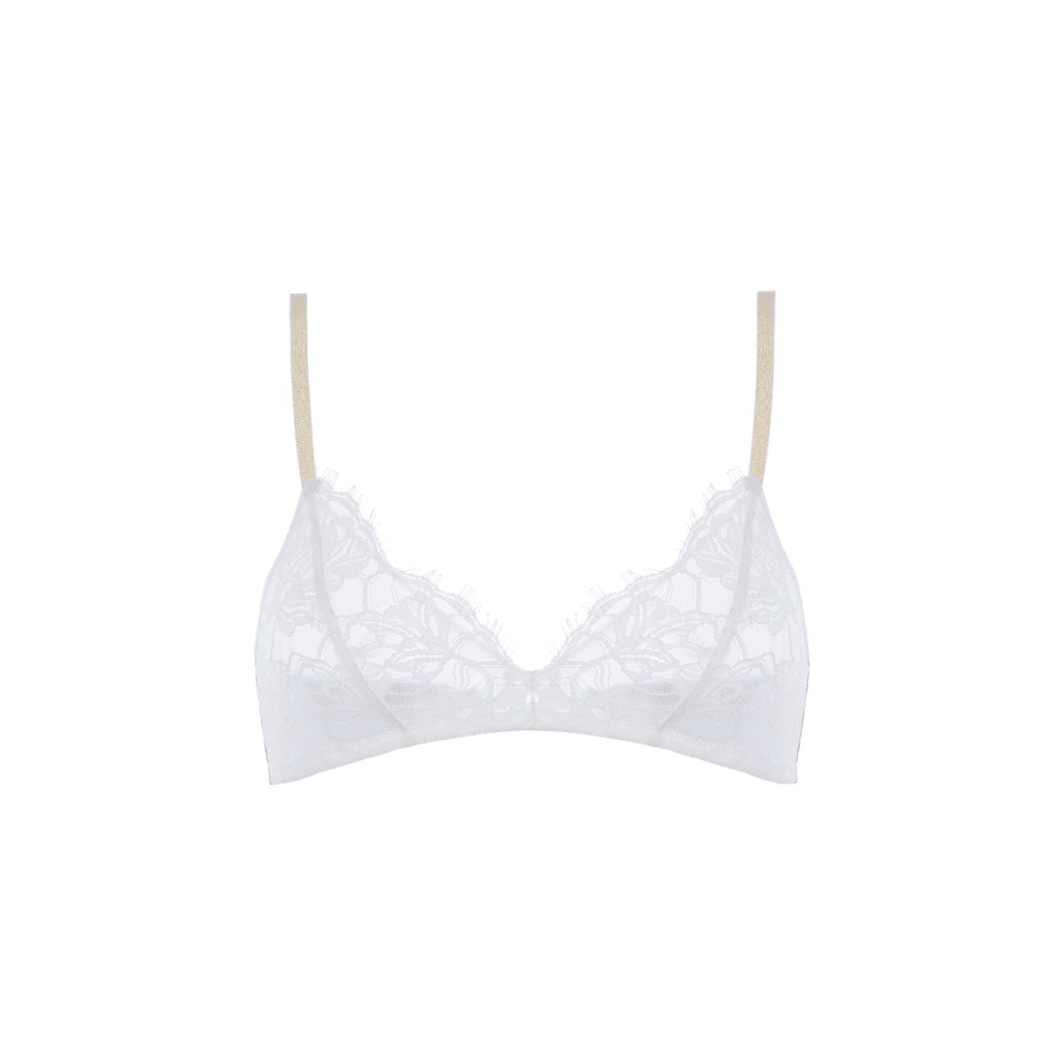 Saeta Paris Women's Brown / Gold / White Cotton Lace & Silk Bra - White & Sand - Grace In Blue