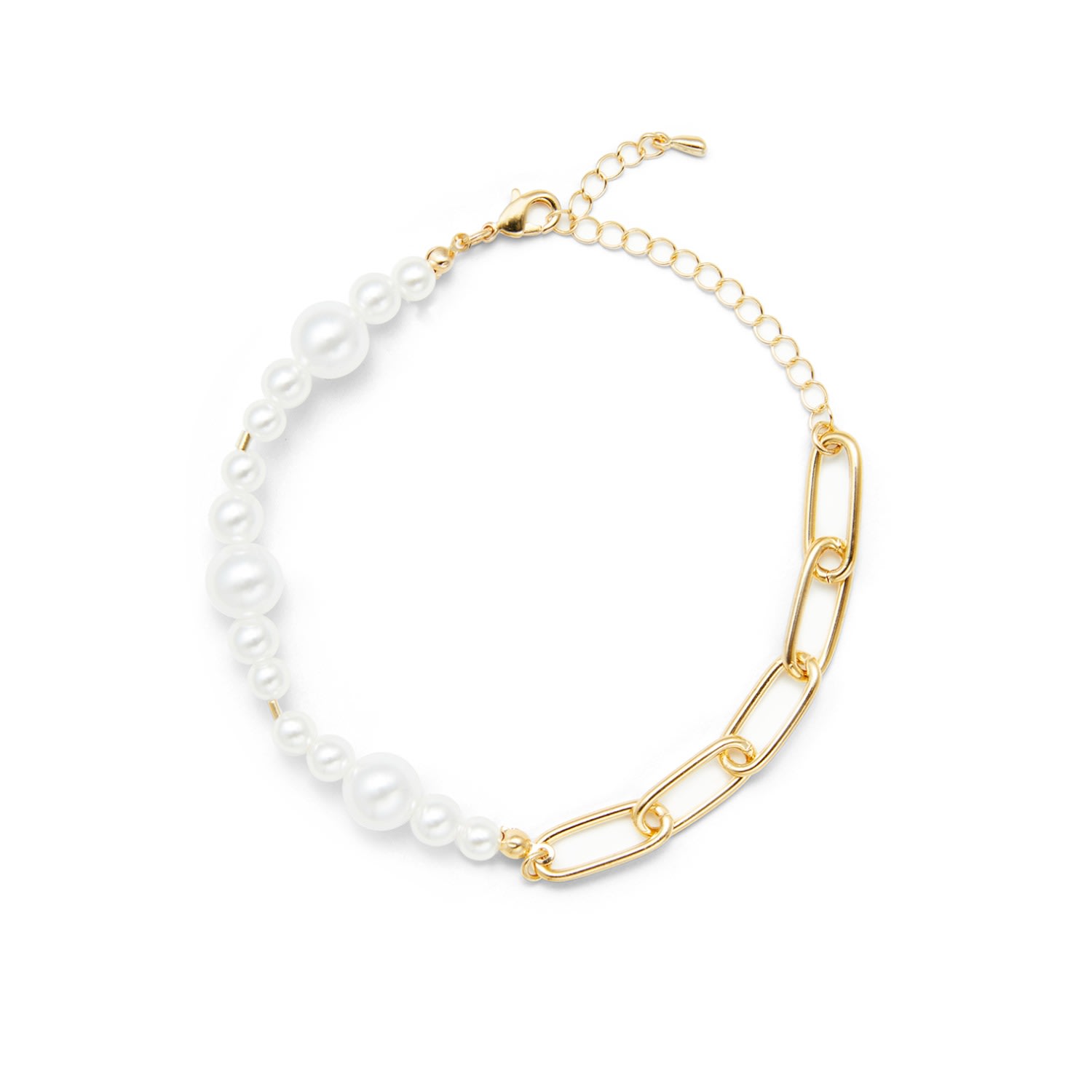 Undefined Jewelry Men's White / Gold / Silver Gold Pearl Clip Chain Mix Bracelet_m Mmrz In Multi