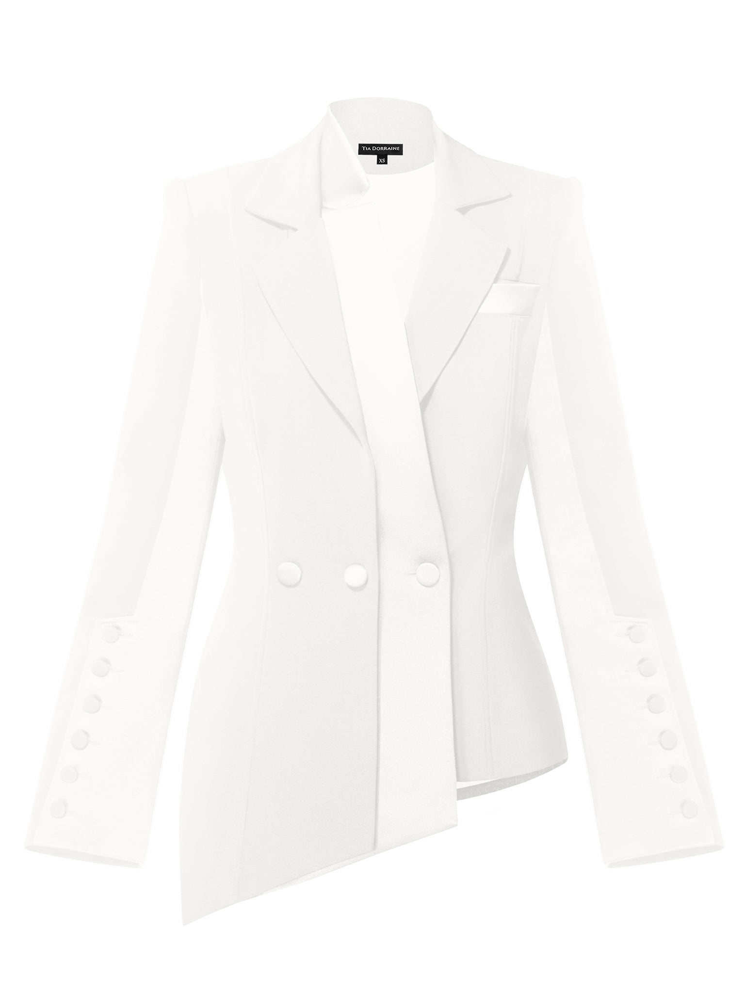 Tia Dorraine Women's Modern Power Asymmetric Tailored Blazer - Pearl White In White