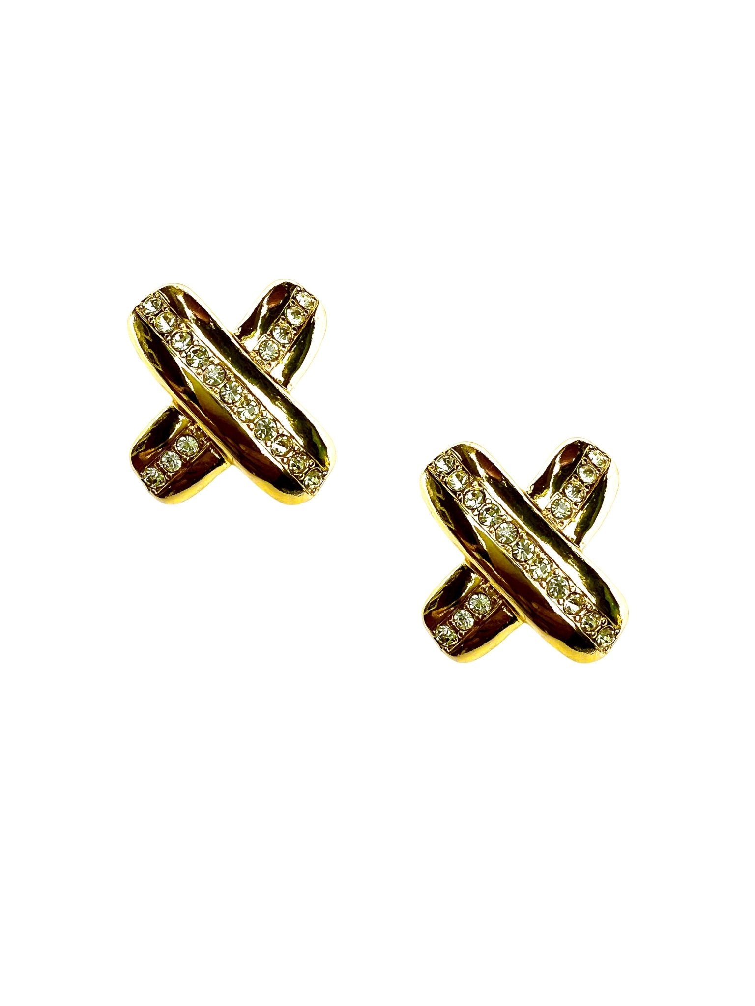 9DESIGN WOMEN'S GOLD X STATEMENT STUD EARRING WITH CRYSTAL ACCENTS
