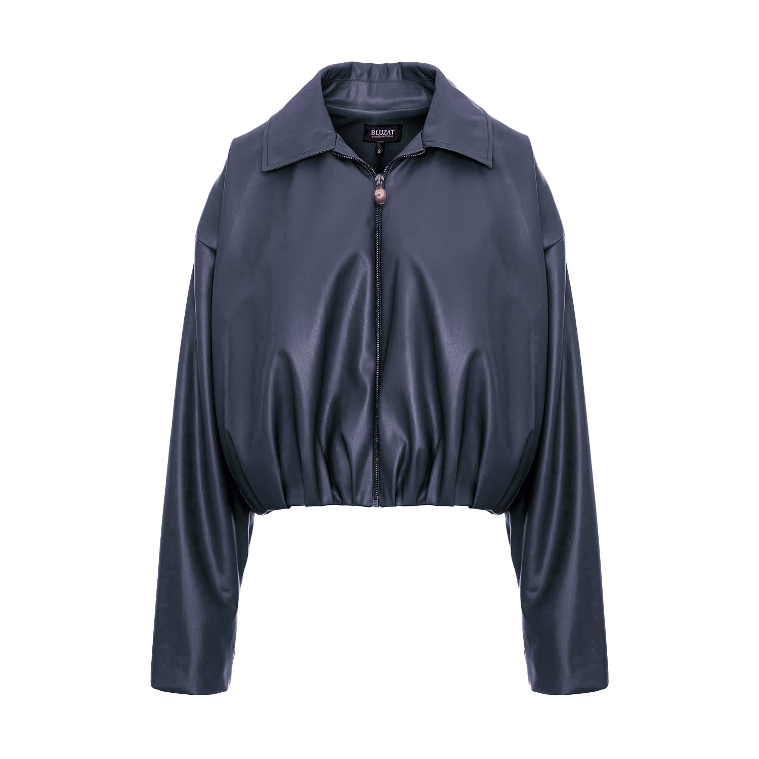 Women's Navy Blue Oversized Cropped Jacket With Draping | Large | Bluzat