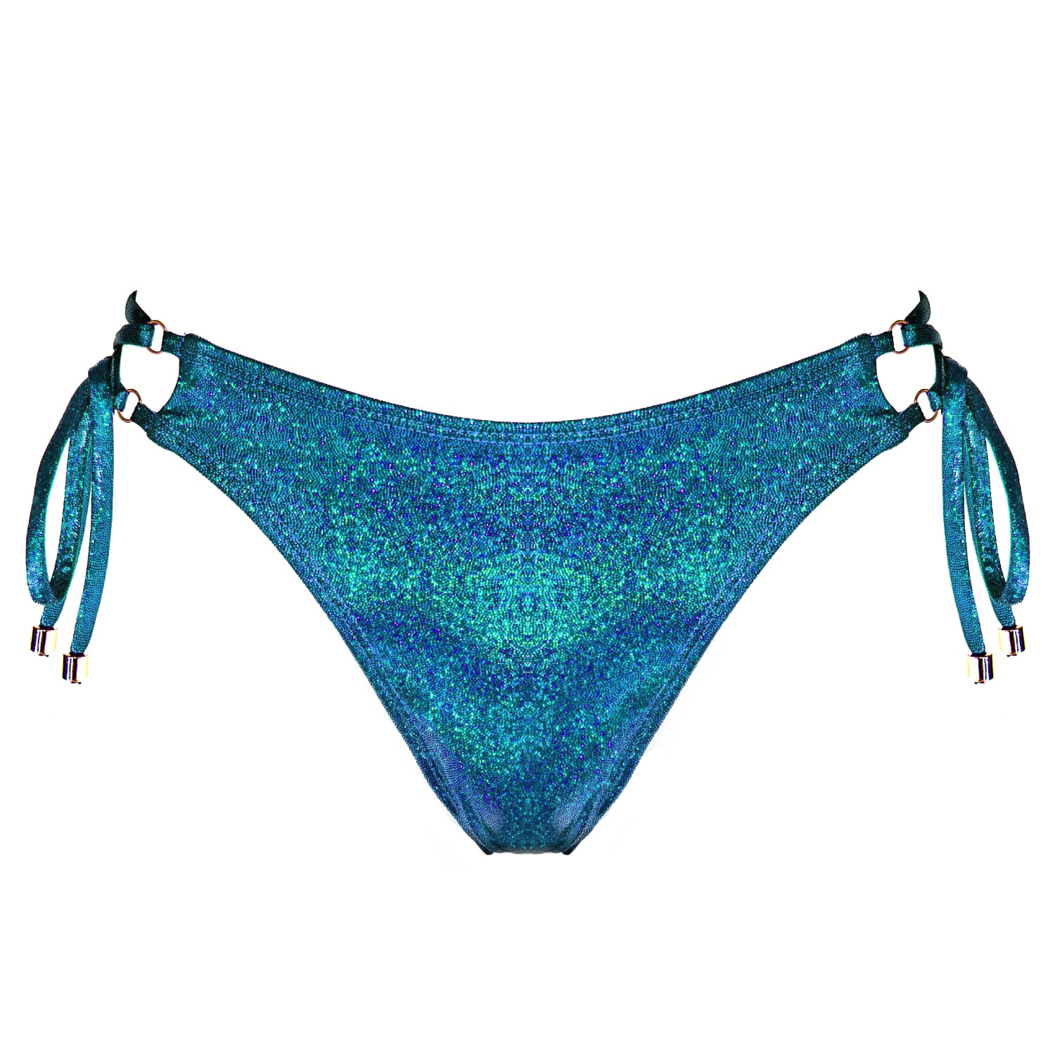 Women&rsquo;s Green / Blue Eden Adjustable Scrunch Bikini Bottom - Glitter Aqua | Extra Large | Enez Swim