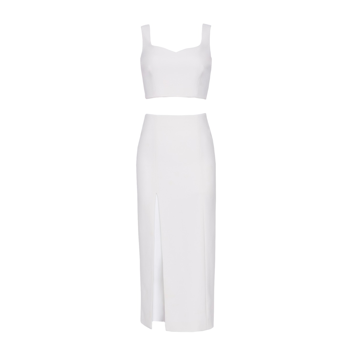 Nomi Fame Women's Noara Creamy White Midi Front Slit Skirt Set