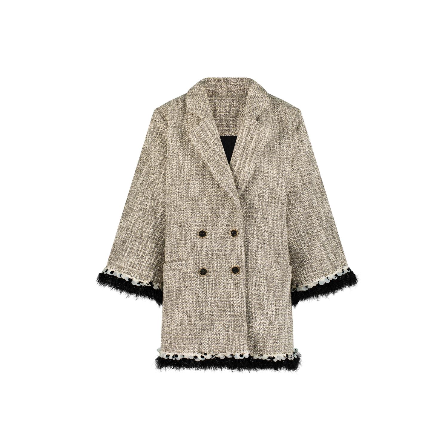 Azzalia Women's Mid Length Multicolor Tweed Blazer With Embellished Trimmings-moon Mist