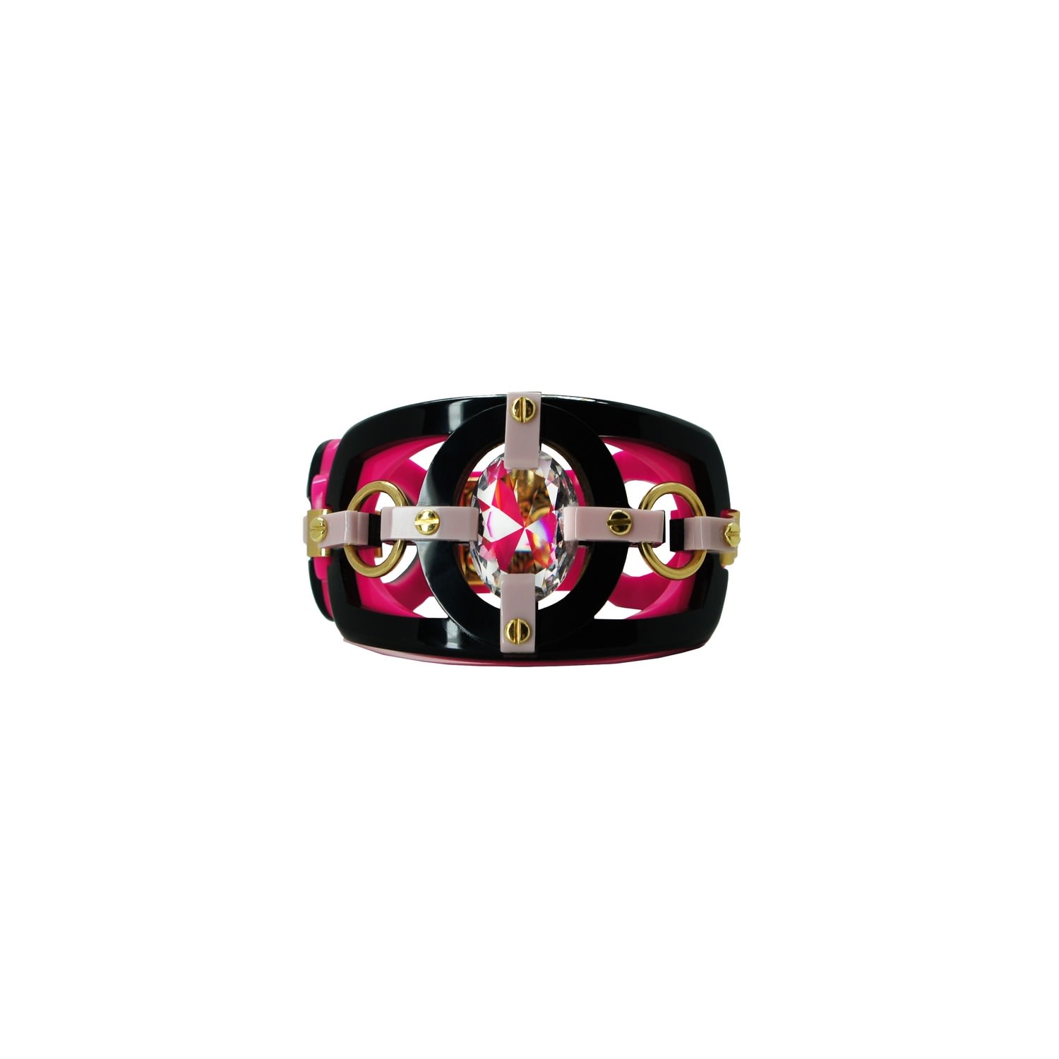 Gissa Bicalho Women's Handmade Acrylic Bracelet Cutted Stone Oval Pink In Multi