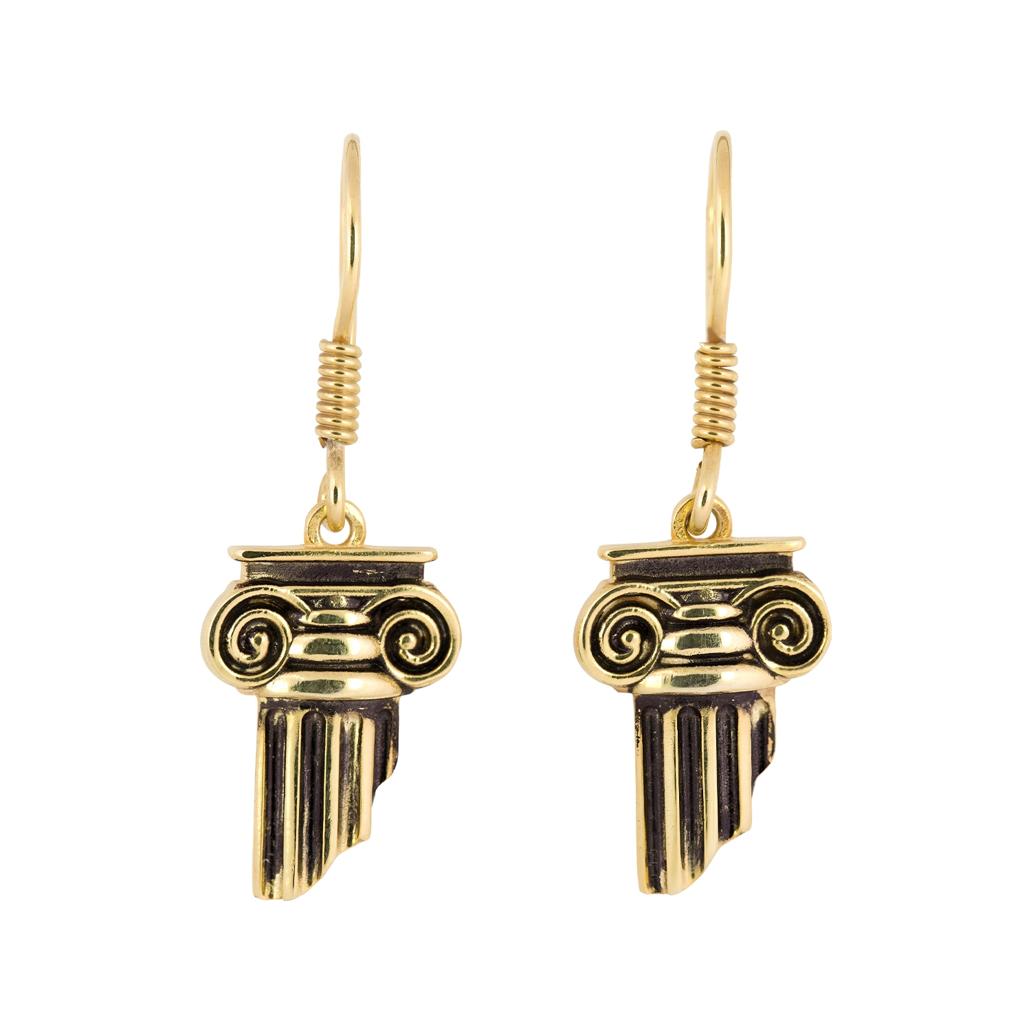 1610istanbul Women's Byzantine Ionic Column Gold Earrings