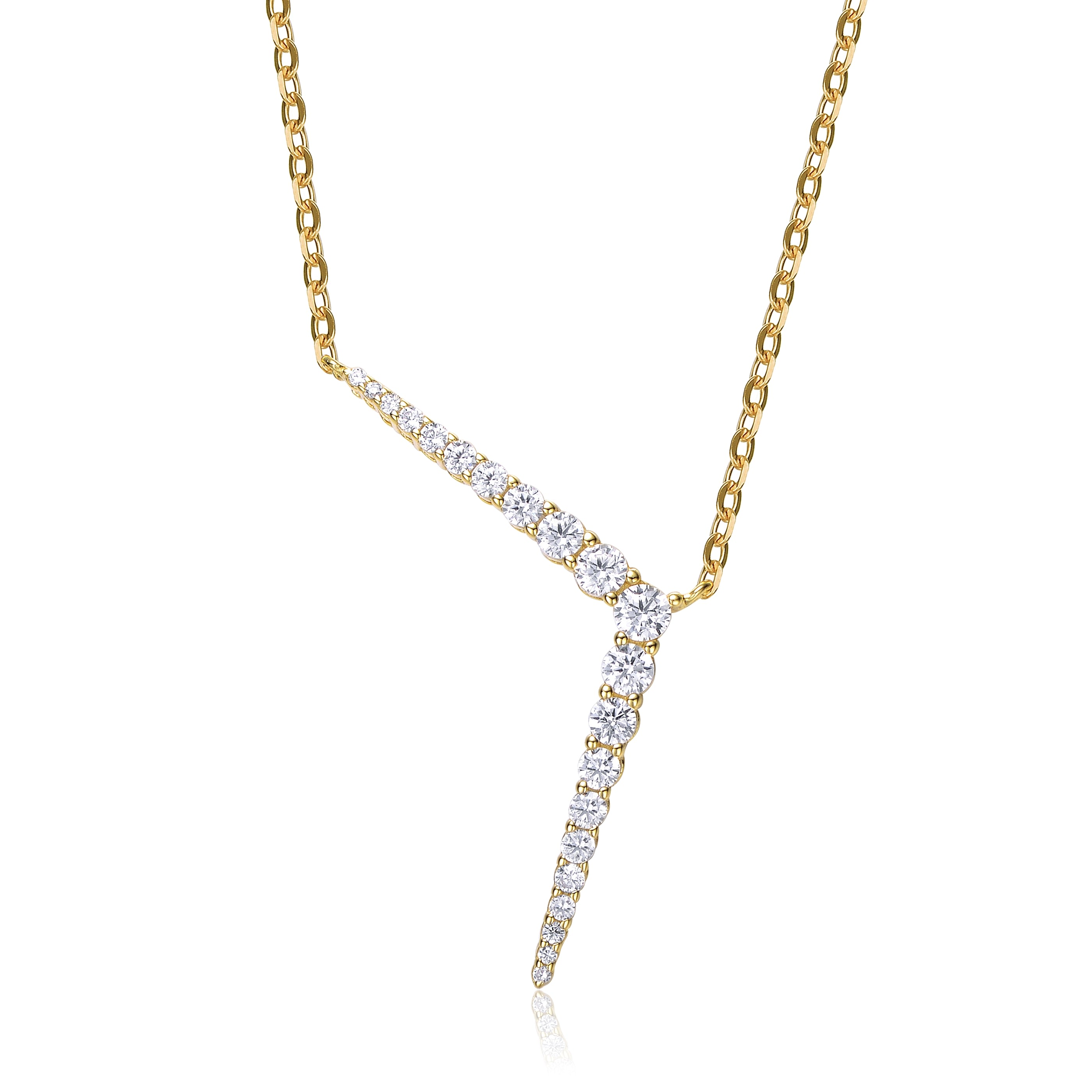 Genevive Jewelry Women's Gold / White Yellow Gold Plated With Clear Cubic Zirconia Solar Chevron Necklace In Sterling In Multi