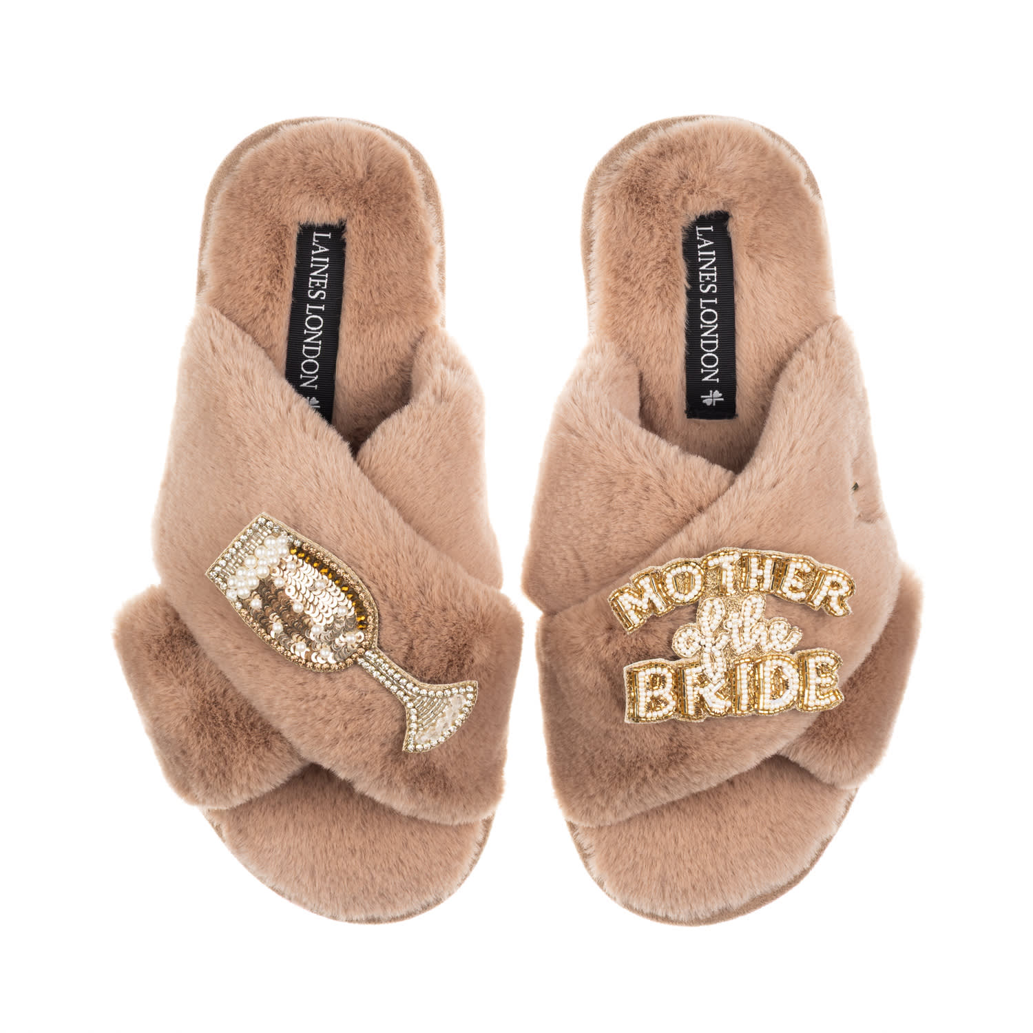Laines London Women's Brown / Neutrals Classic Laines Slippers With Mother Of The Bride Brooches - Toffee In Brown