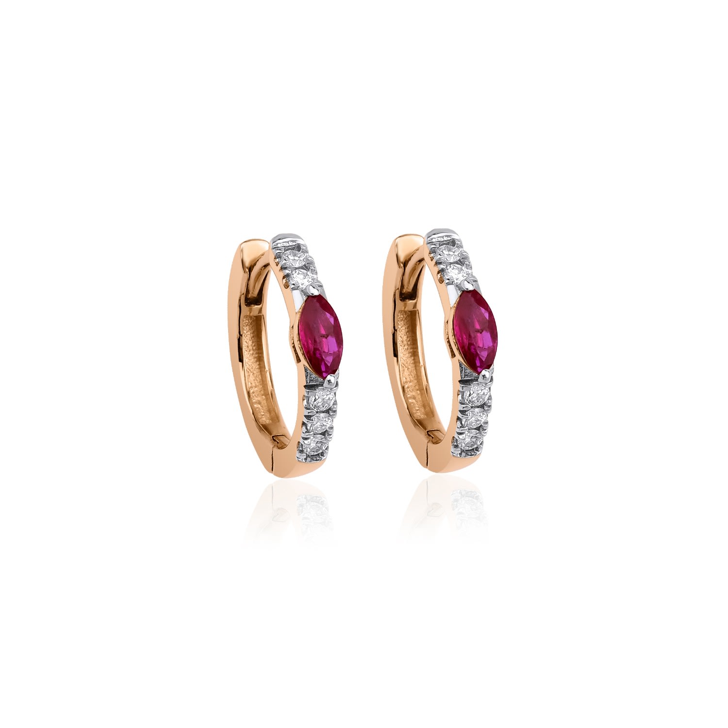 Women’s Rose Gold Marquise Ruby Hoops With Natural Diamonds, Solid Gold Diamond And Ruby Hoops Jewelsty Fine Jewelry