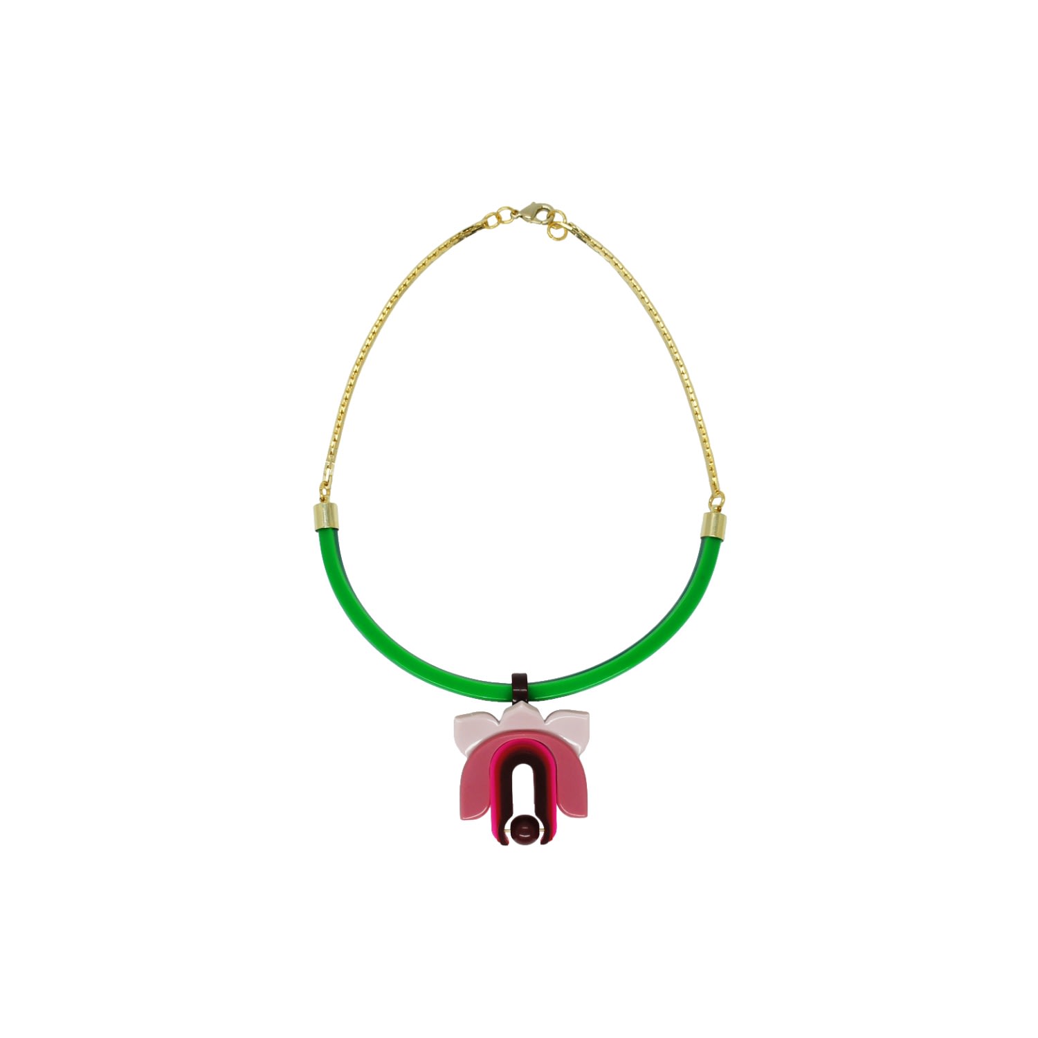 Gissa Bicalho Women's Pink / Green Acrylic Handmade Necklace Lilium Pink In Gold