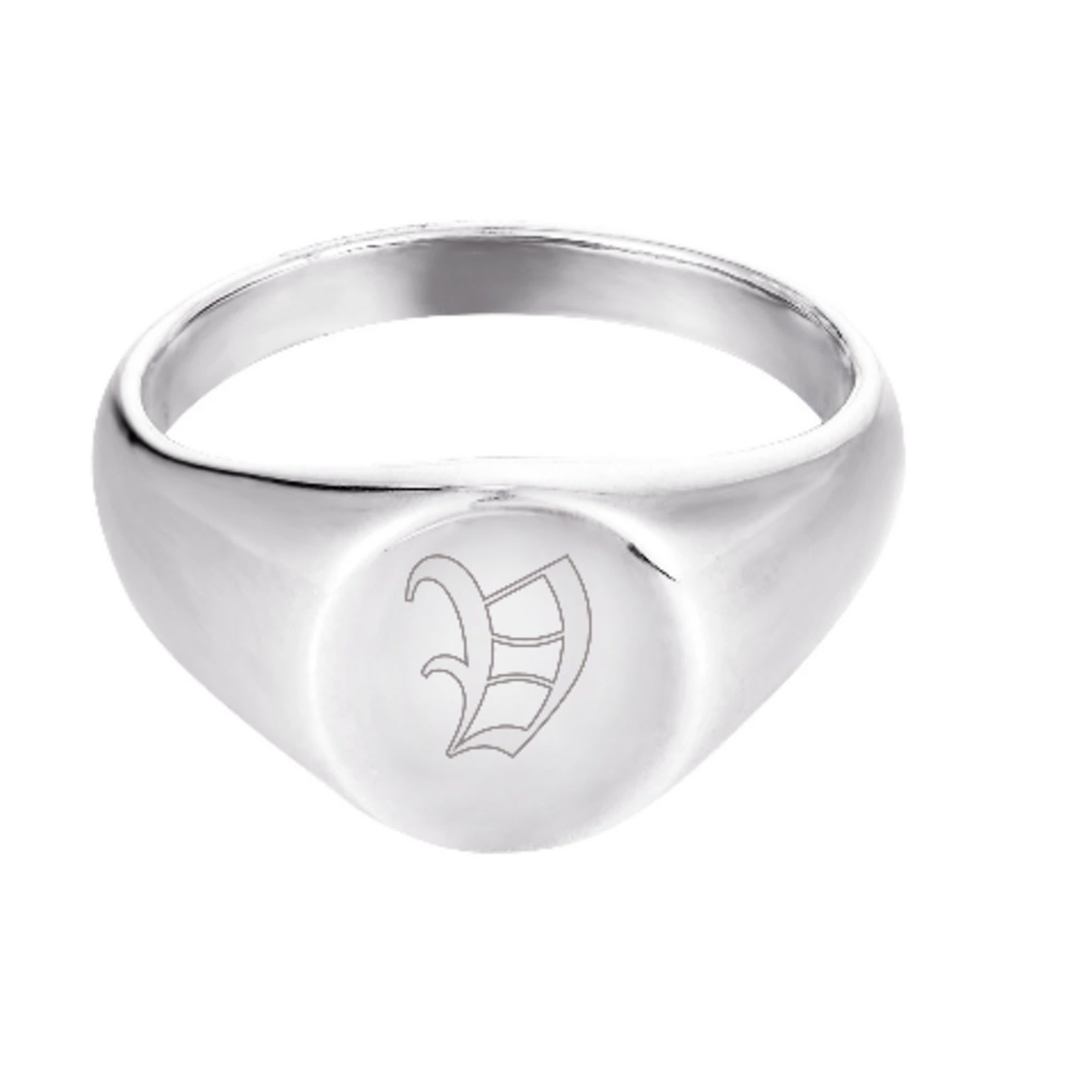 Women’s Ecoated Sterling Silver Old English Engraved Initial Rounded Signet Ring - Letter V Seol + Gold