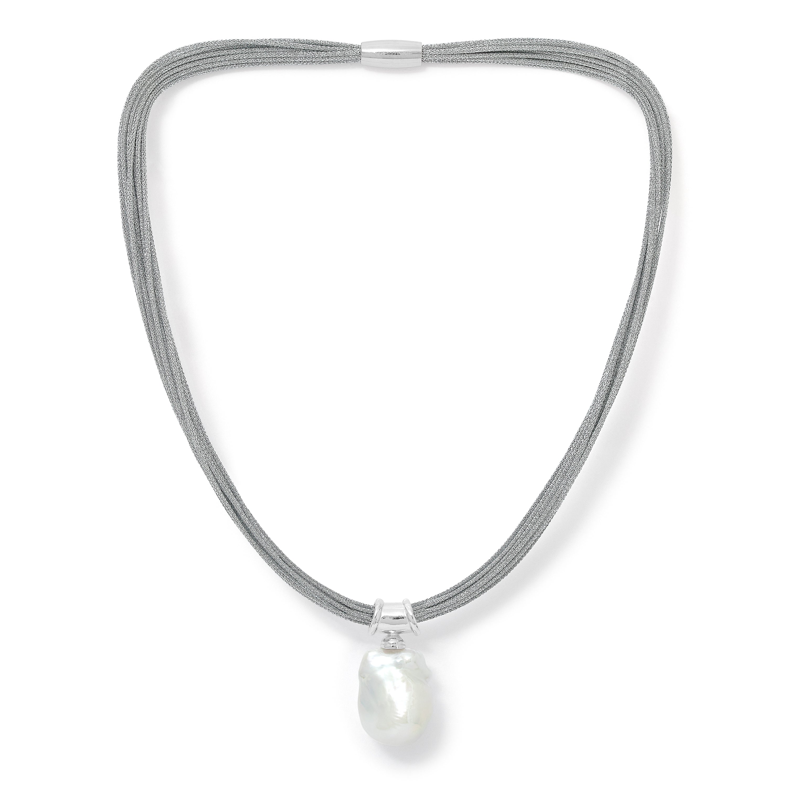 Women's Silver / White Decus Large Baroque 'Fireball' Cultured Freshwater Pearl Drop On Multi-Strand Silver Necklace | Pearls of the Orient Online