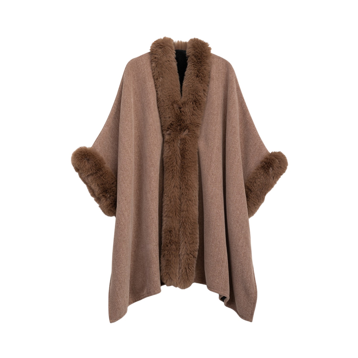 Niza Women's Brown Plain Weave Poncho With Sumptuous Material Appliqué An The  Neckline And Wide Cuffs In Brown